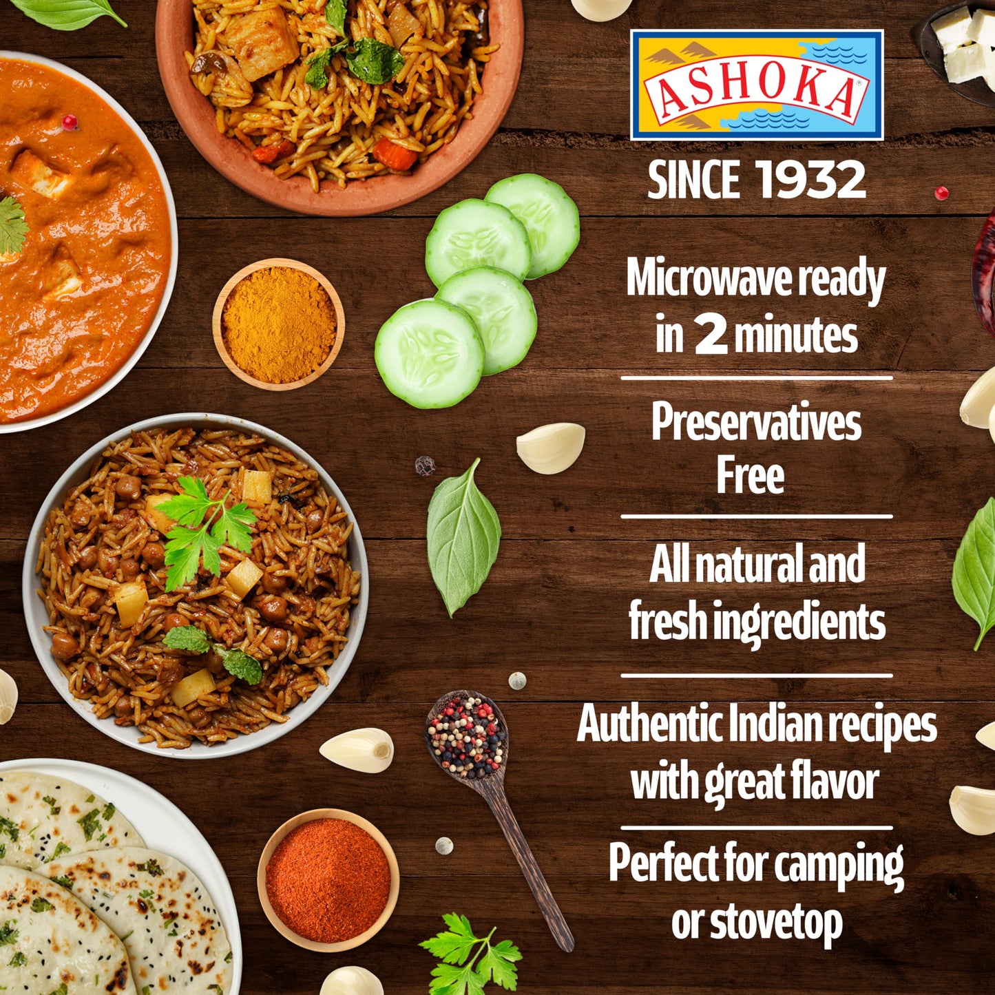 Ashoka Meals 1932, Plant-Based Meal Kit, Beans 'n Rice Variety Pack, Heat & Serve Meals, Kosher Certified, All-Natural Indian Fo