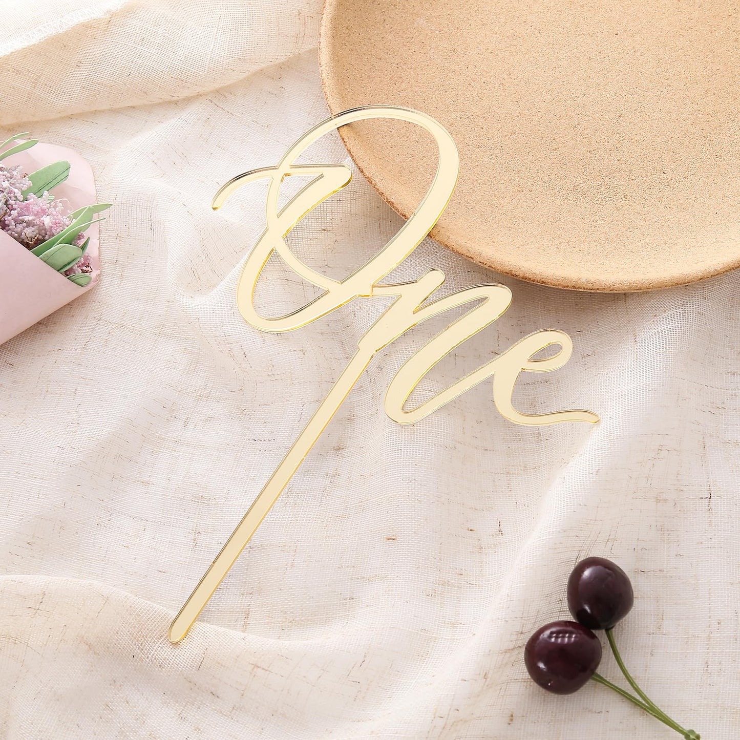 Gold Mirror One Cake Topper - 1St Birthday Acrylic Cake Decoration Topper, First1St Wedding Anniversary Birthday Party Decor