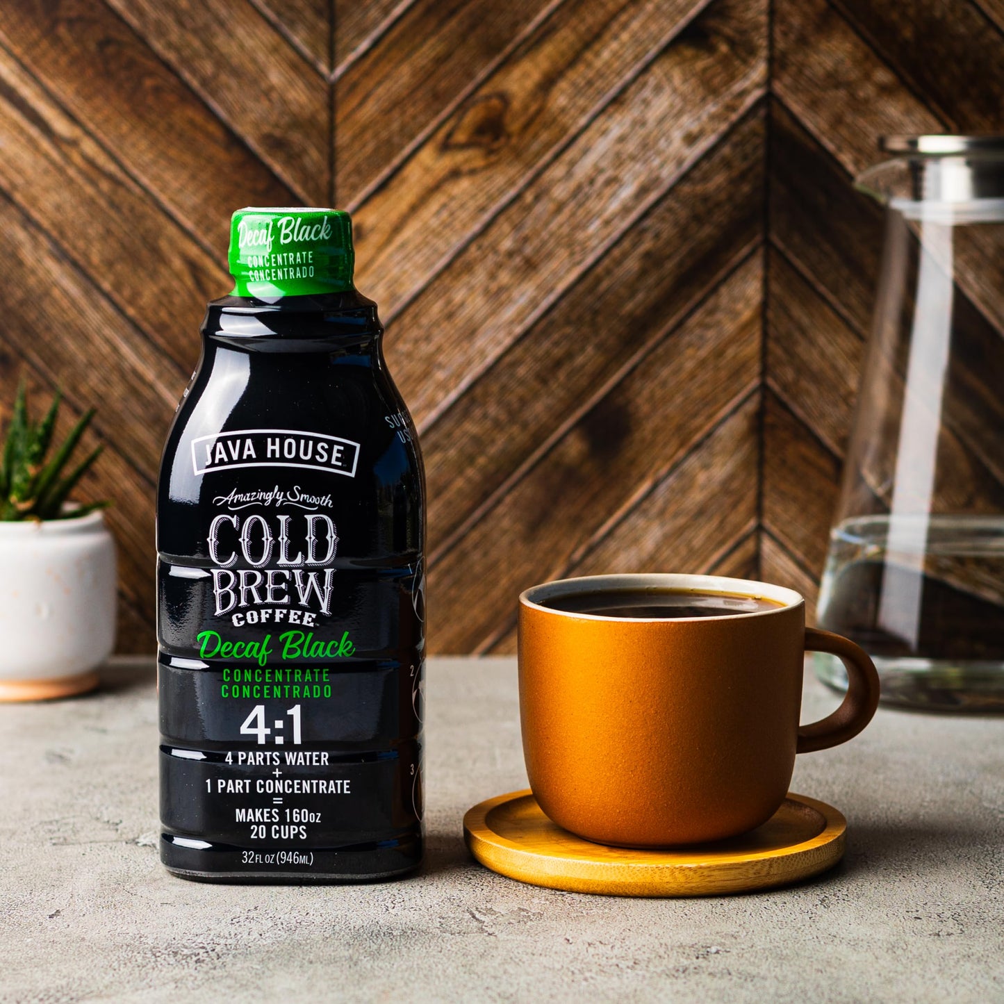 Java House Cold Brew Coffee, Decaf Colombian 4:1 Liquid Concentrate, 32 Ounce Bottle