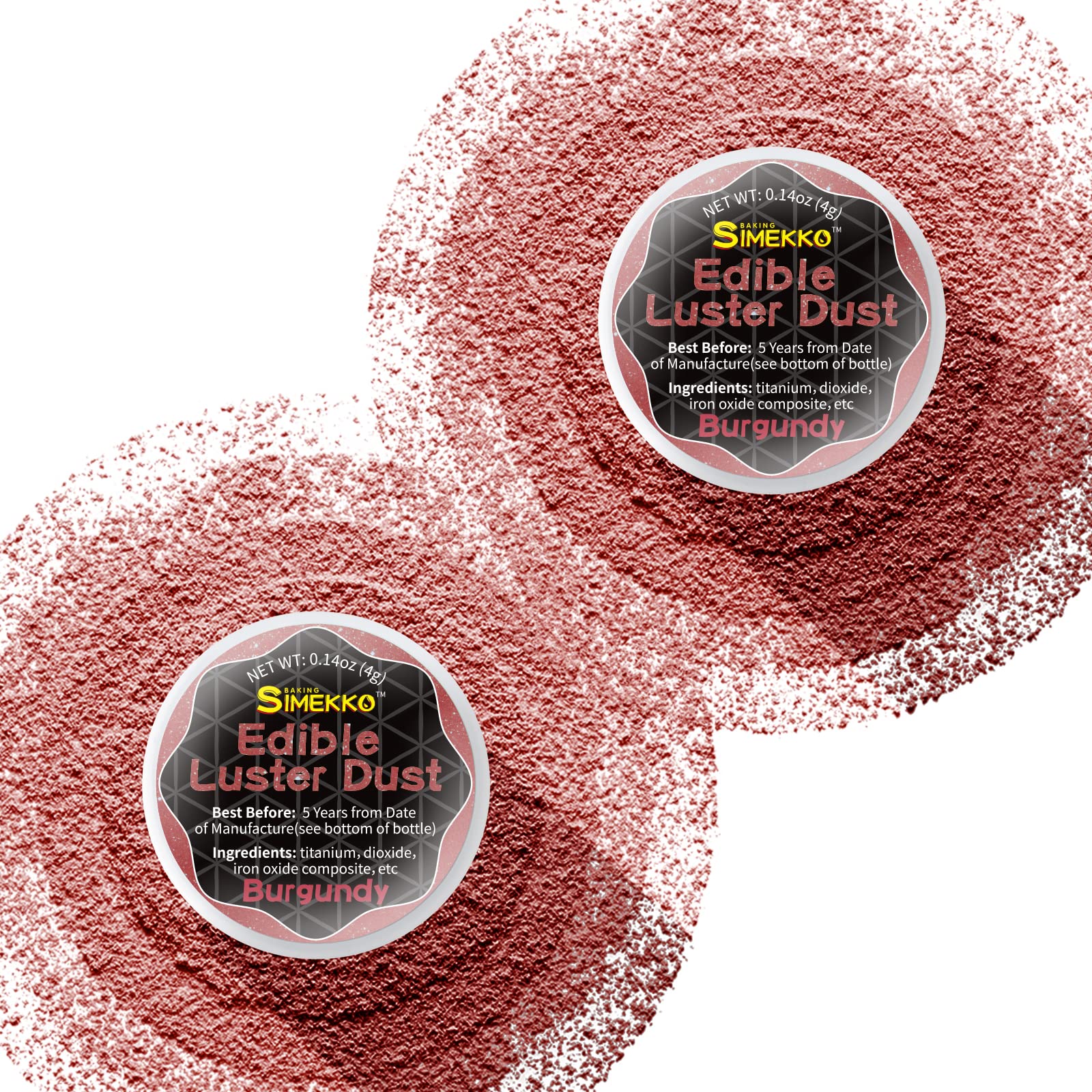 SIMEKKO Edible Glitter Burgundy Dust for Drinks & Baking, 2 Bottles, 4g Each