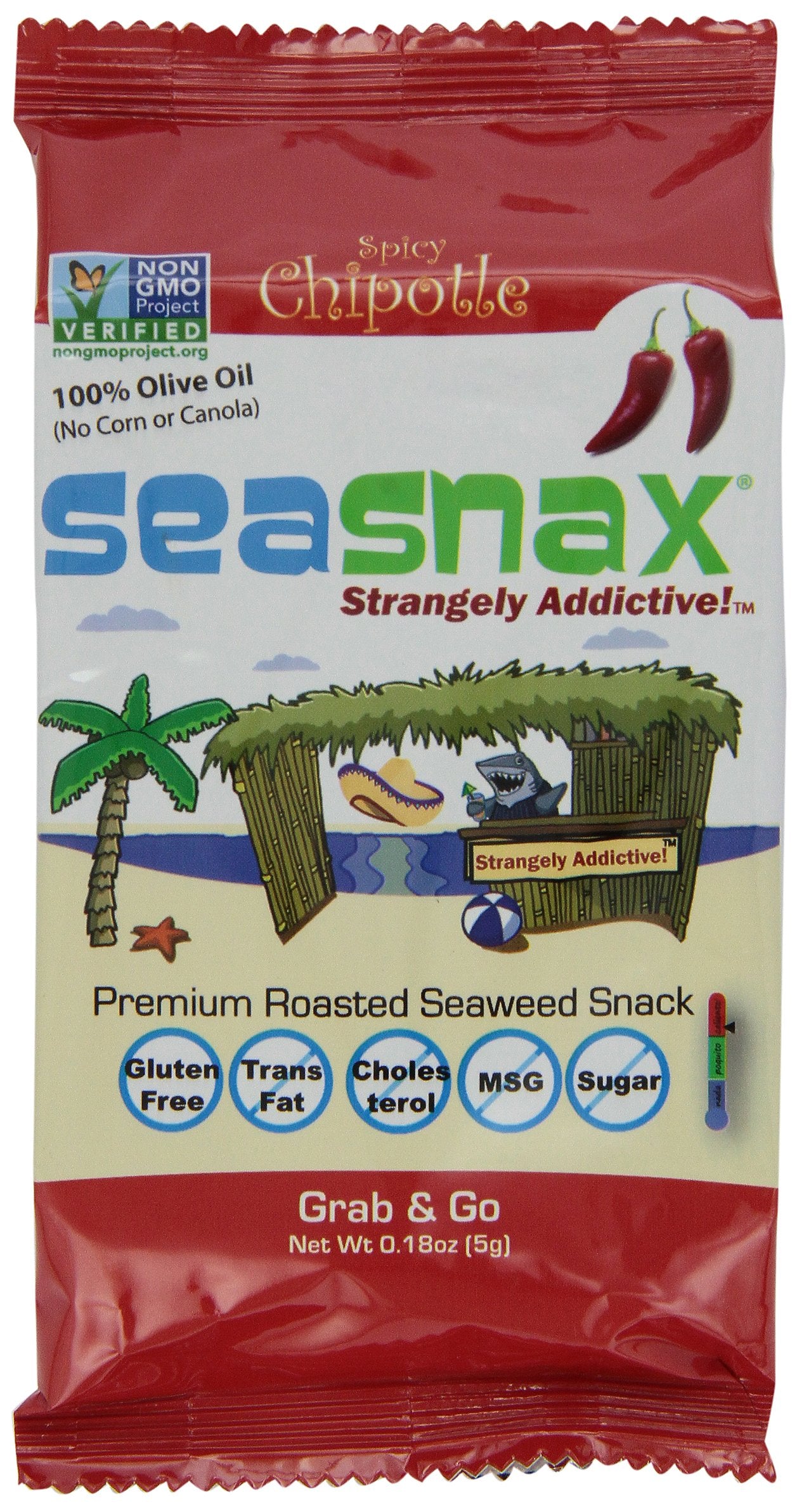 Seasnax Grab And Go Seaweed, Spicy Chipotle, 0.18 Ounce (Pack Of 24)