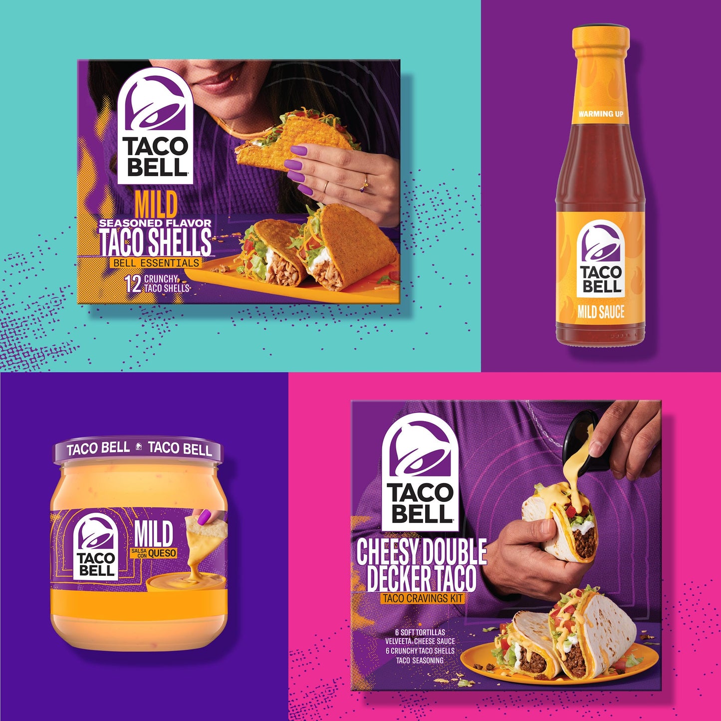 Taco Bell Cheesy Double Decker Taco Dinner Kit with 6 Soft Tortillas, 6 Crunchy Taco Shells, Velveeta Cheese Sauce & Seasoning,