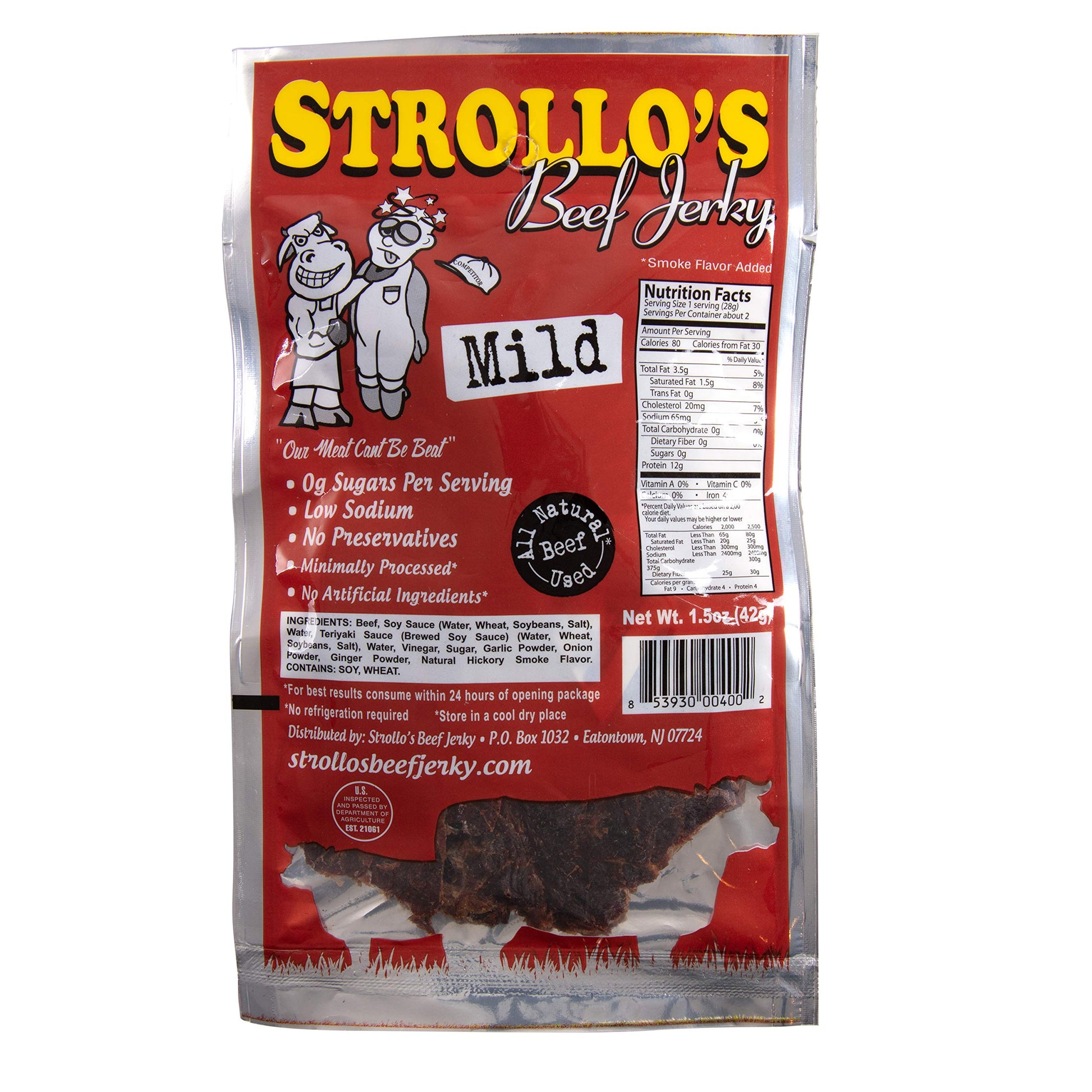 Strollos Beef Jerky Mild Original Flavor - Low Sodium, Low Sugar, Low Carb - 1.5 Ounce Pack