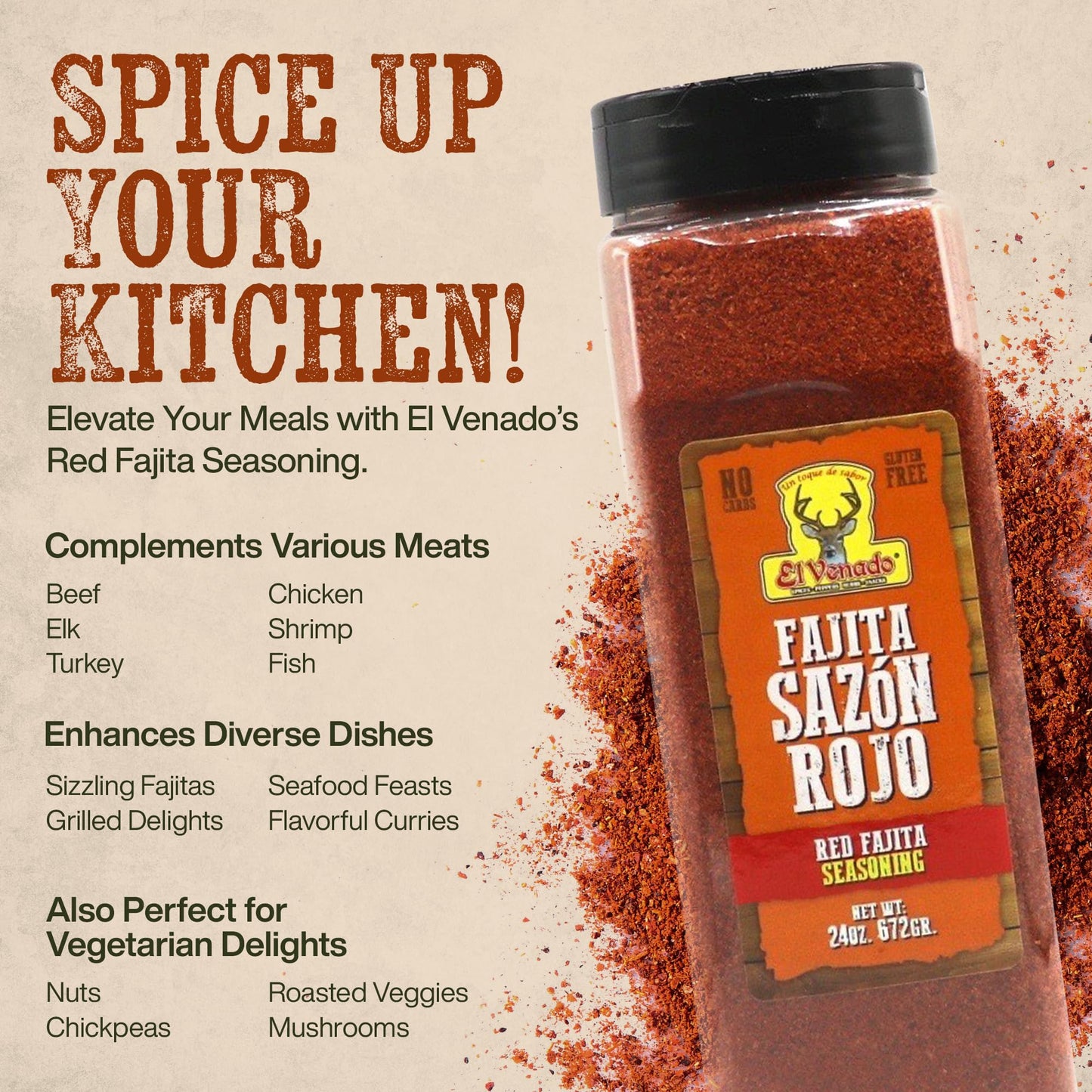 El Venado Fajita Sazon Rojo 24Oz - Irresistibly Bold And Flavorful Fajitas Seasoning Mix For Grilling, Searing, And Saut  Ing -