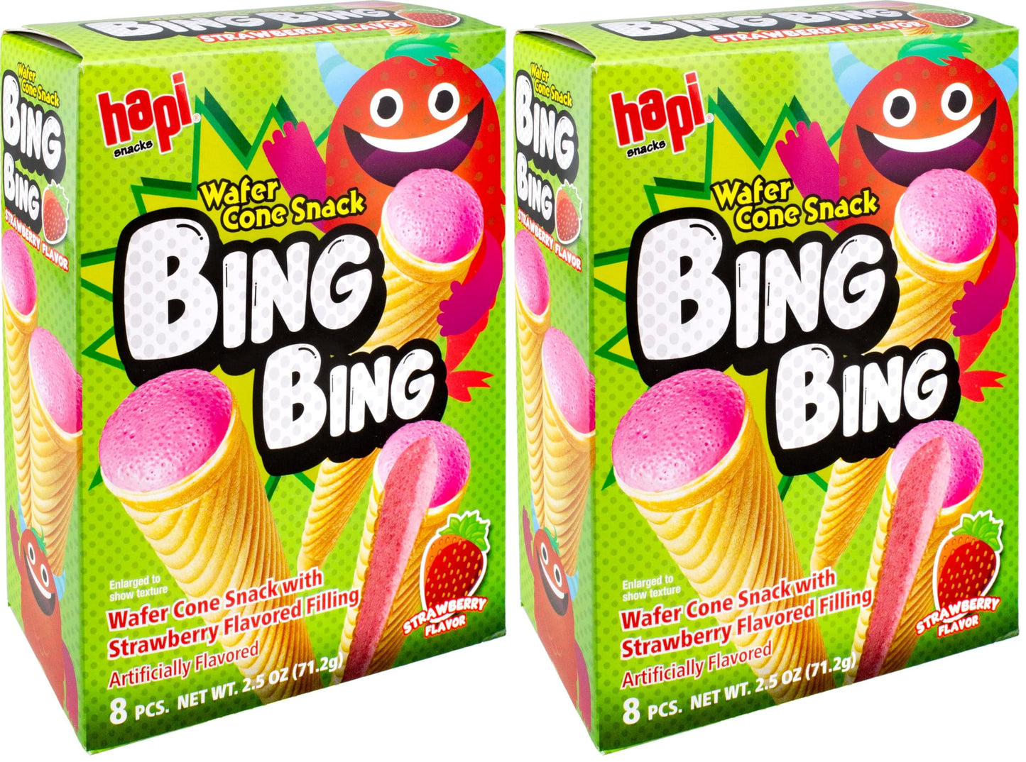 Hapi Bing Bing Cone Snack with Strawberry Flavored Filling, 2.5 Ounce (Pack of 2)