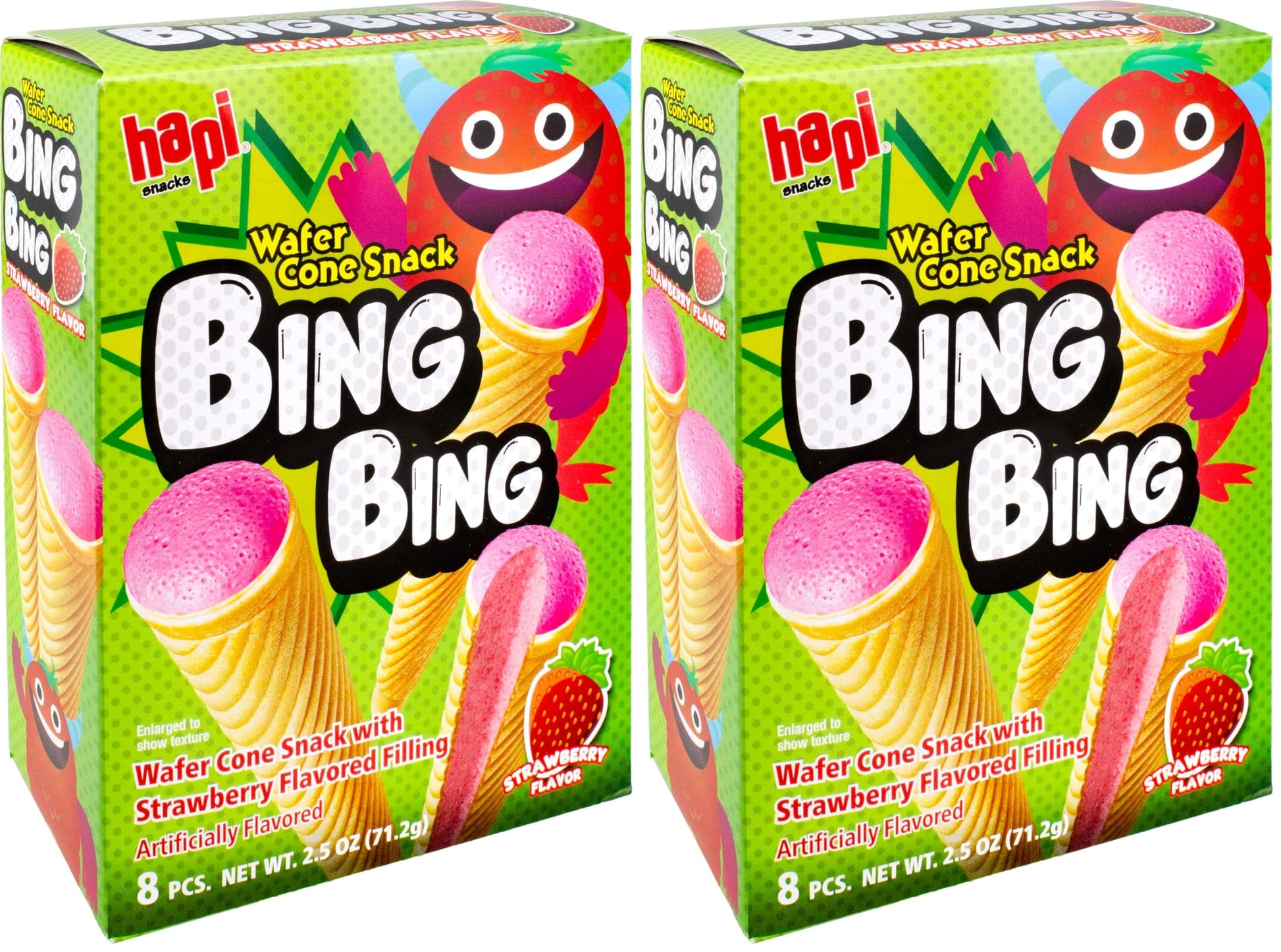 Hapi Bing Bing Cone Snack with Strawberry Flavored Filling, 2.5 Ounce (Pack of 2)