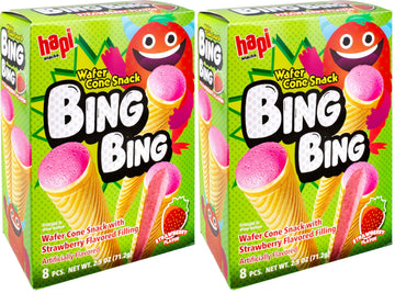 Hapi Bing Bing Cone Snack with Strawberry Flavored Filling, 2.5 Ounce (Pack of 2)