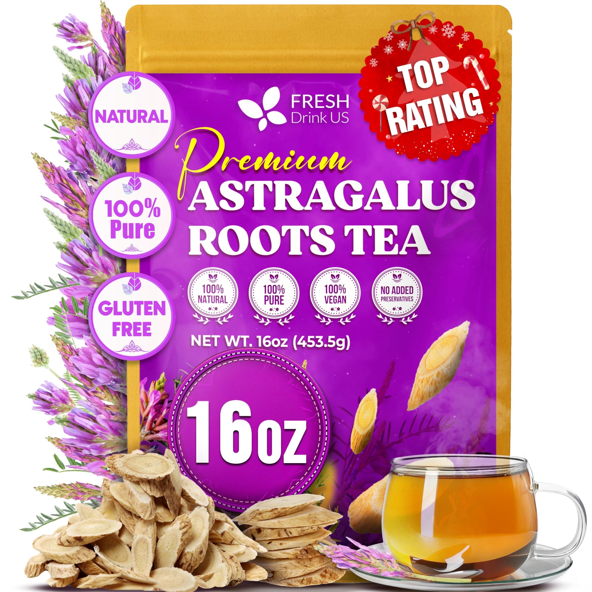 Freshdrinkus  Top-Grade 16Oz Dried Astragalus Root Slices - 100% Natural Astragalus Root For Herbal Tea & Traditional Beverages - Natural  Clean Cut  No Additives. No Preservatives. Vegan