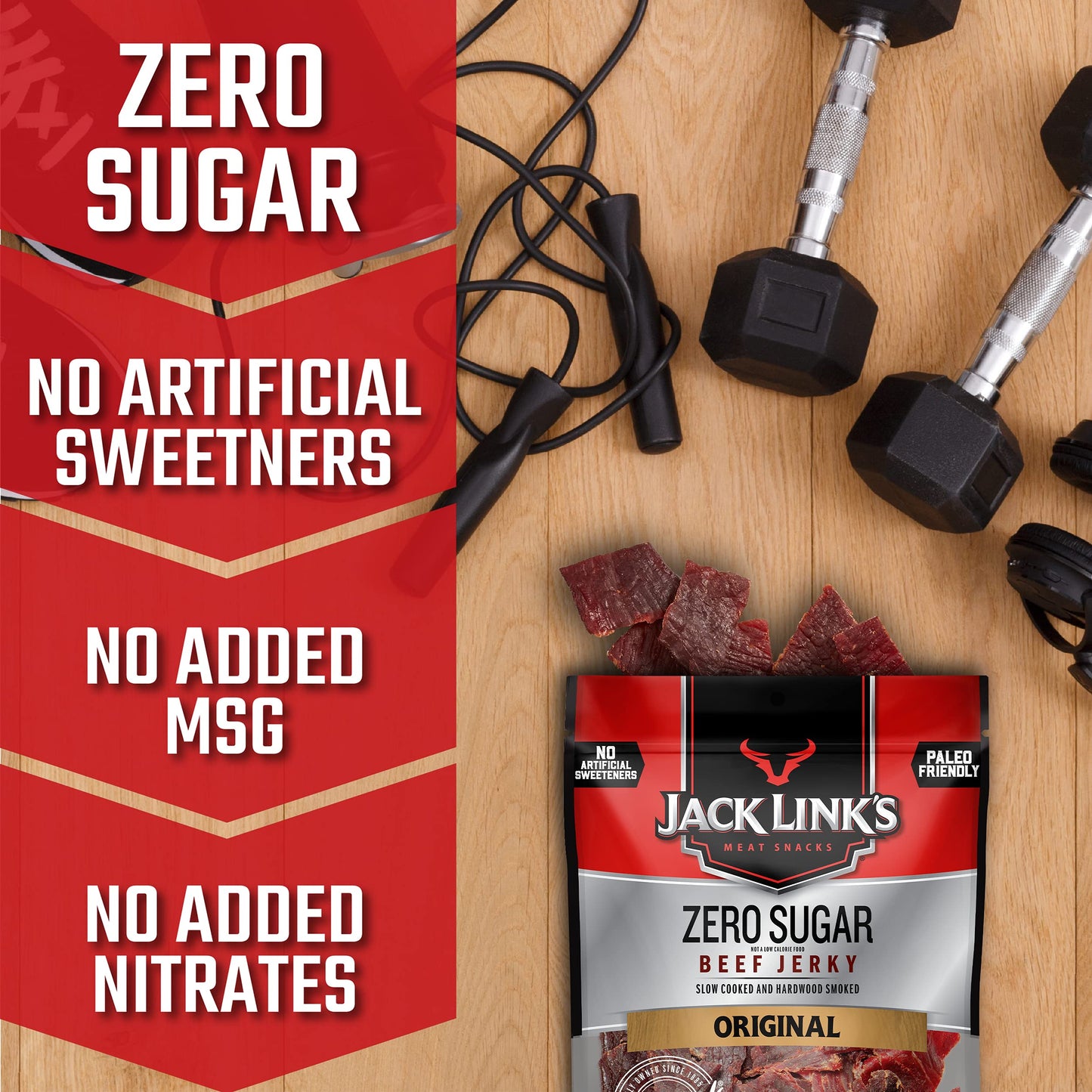 Jack Link'S Beef Jerky, Zero Sugar, Paleo Friendly Snack With No Artificial Sweeteners, 13G Of Protein And 70 Calories Per Servi