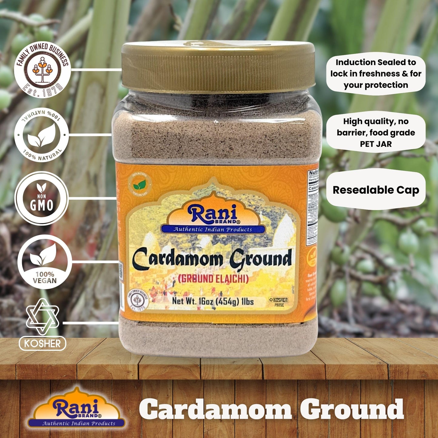 Rani Cardamom (Elachi) Ground, Powder Indian Spice 16Oz (1Lb) 454G Pet Jar ~ All Natural | No Color Added | Gluten Friendly | Ve