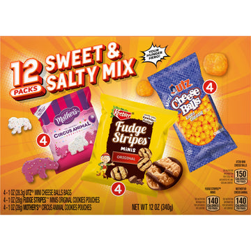 Keebler Sweet & Salty Mix, Keebler Fudge Stripes, Mother'S Circus Animals, Utz Mini Cheese Balls, 1 Oz. (Pack Of 12)
