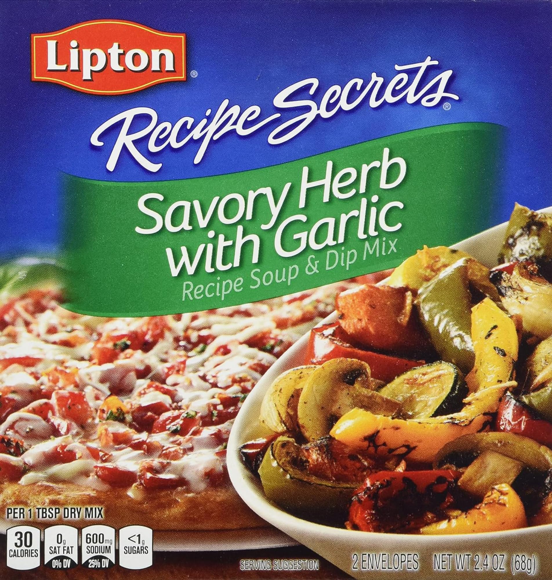 Lipton Recipe Secrets Recipe Soup & Dip Mix, Savory Herb With Garlic, 2 Envelopes 2.4 Oz, (Pack Of 4)