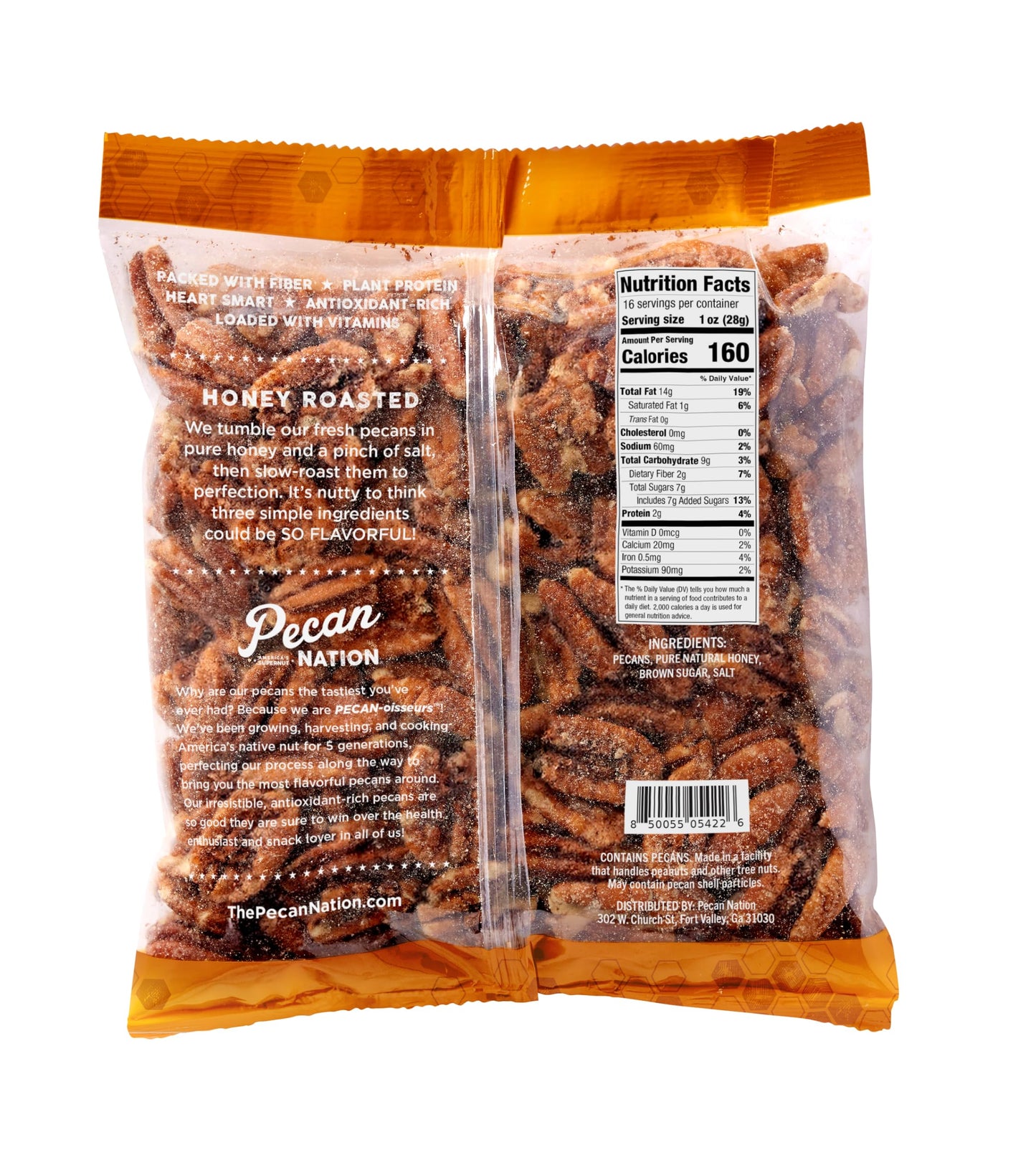 Pecan Nation Honey Roasted Georgia Pecans, 32 Oz., Natural, No Preservatives, Anti-Oxidant Rich, Non-Gmo, Irresistible Healthy S