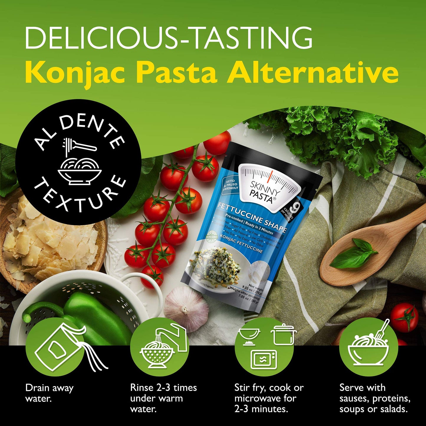 Skinny Pasta 9.52 oz - Shirataki Noodles The Only Odor Free 100% Konjac Noodle - Keto & Paleo Friendly - Carb Free - Low Calorie