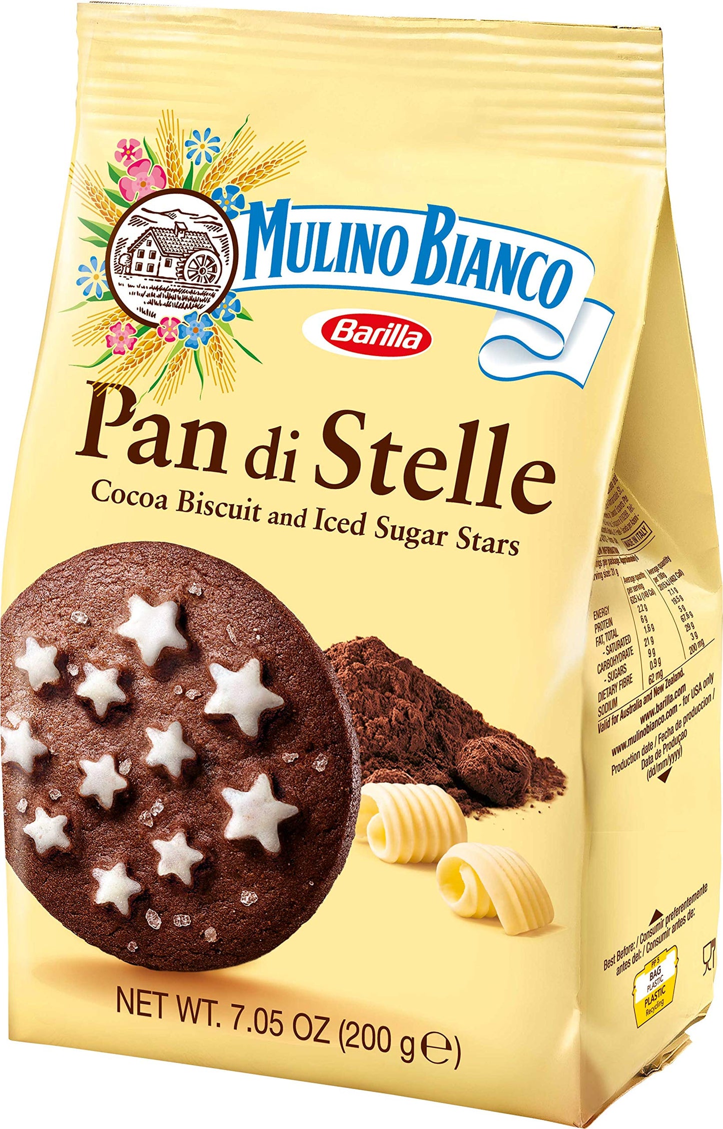 Mulino Bianco Pan di Stelle: Traditional Italian Chocolate Star Cookies - 7.05Oz (200g)