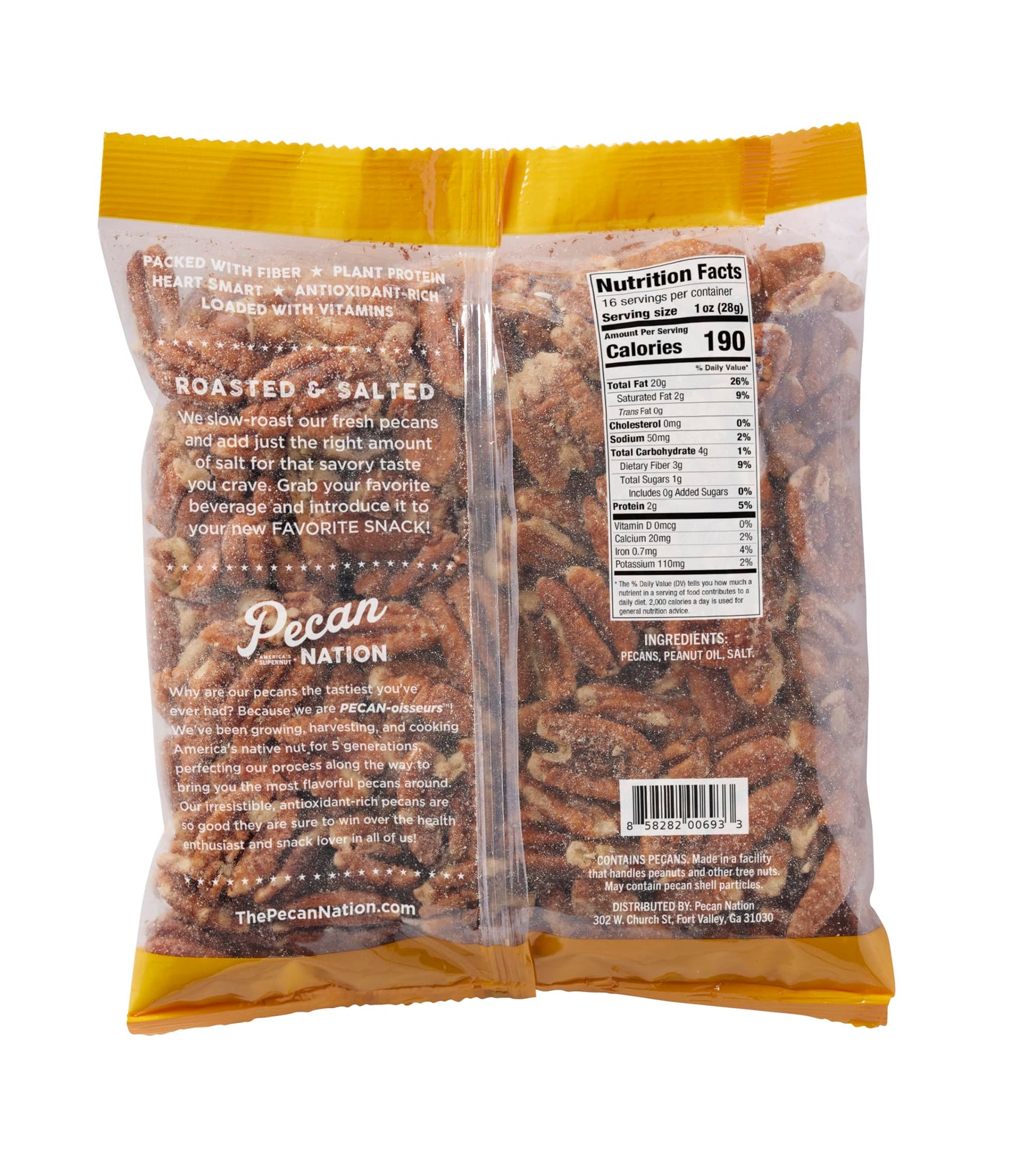 Pecan Nation Salted Pecan Halves 16 oz., Natural, No preservatives, Antioxidant-Rich, Low Carb, Dry Roasted, Healthy Nut Snack f