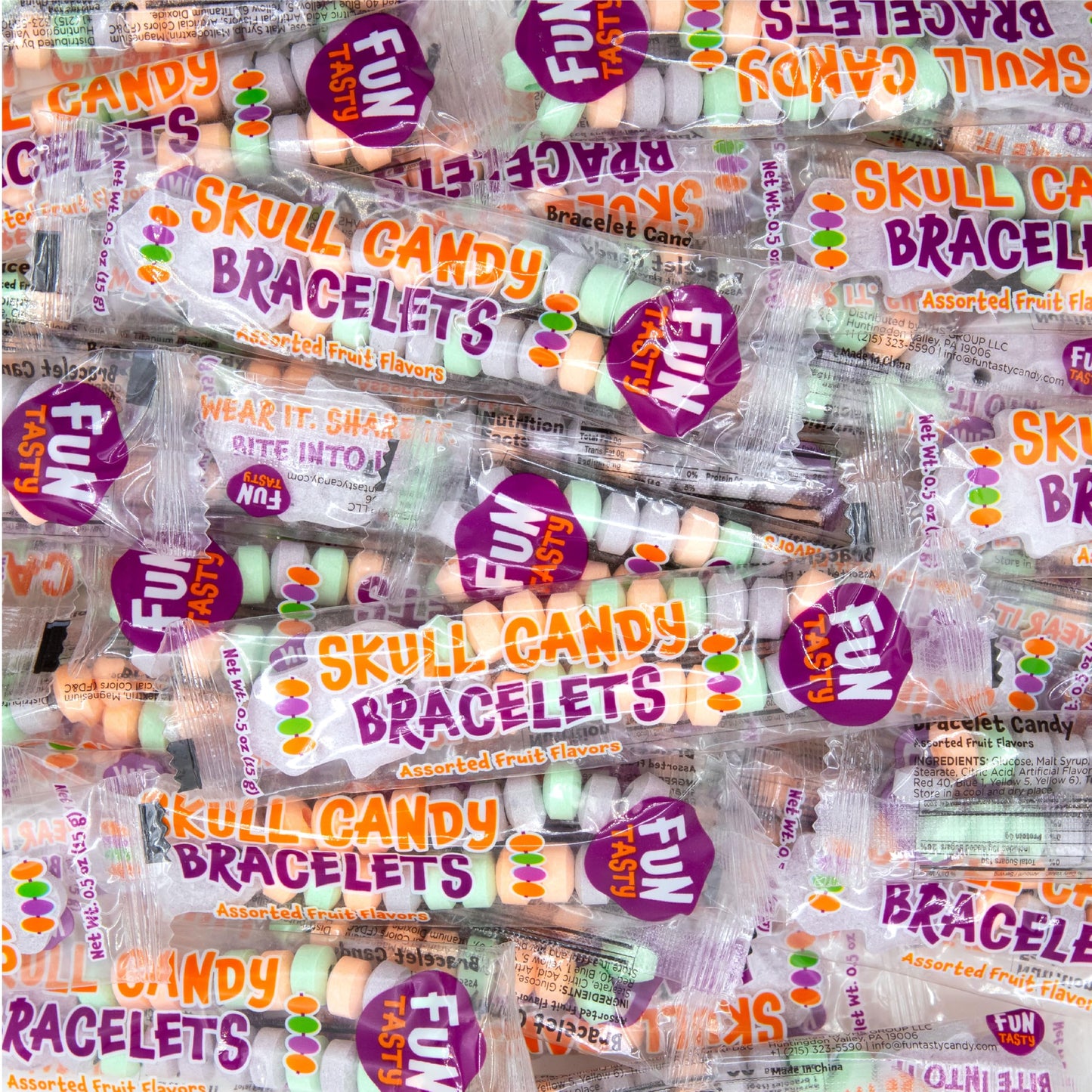 Skull Candy Bracelets - 21 Ounce Bag (40 Count) - Candy Bracelets Individually Wrapped - Fun Candies for Goodie Bags and Classroom Rewards - Party Favors by Funtasty