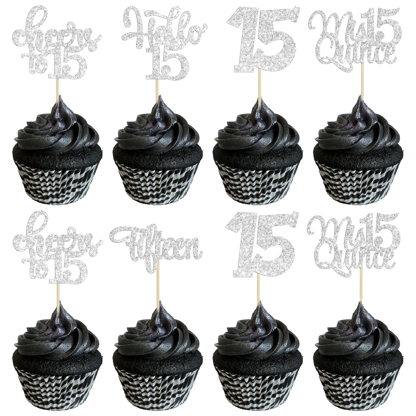 30Pcs 15Th Birthday Cupcake Toppers Fifteen Cupcake Picks Cheers To 15 Years Old Mis Quince 15 Cake Decorations For 15Th Birthda