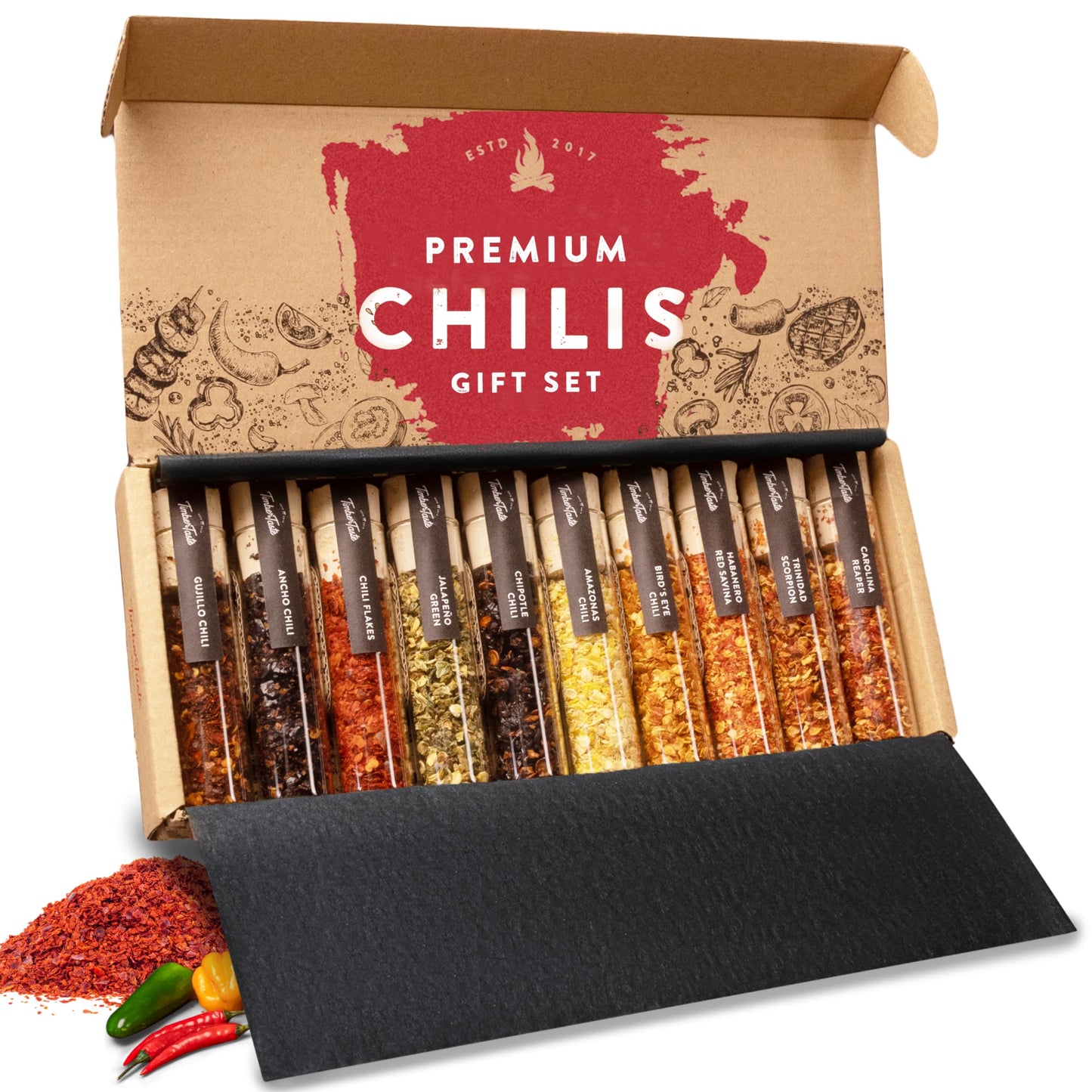 Timber Taste Hot Spicy Mens Gifts - Chili Food Seasoning Set, 1,200,000 Scoville, Ideal Stocking Stuffers for Him