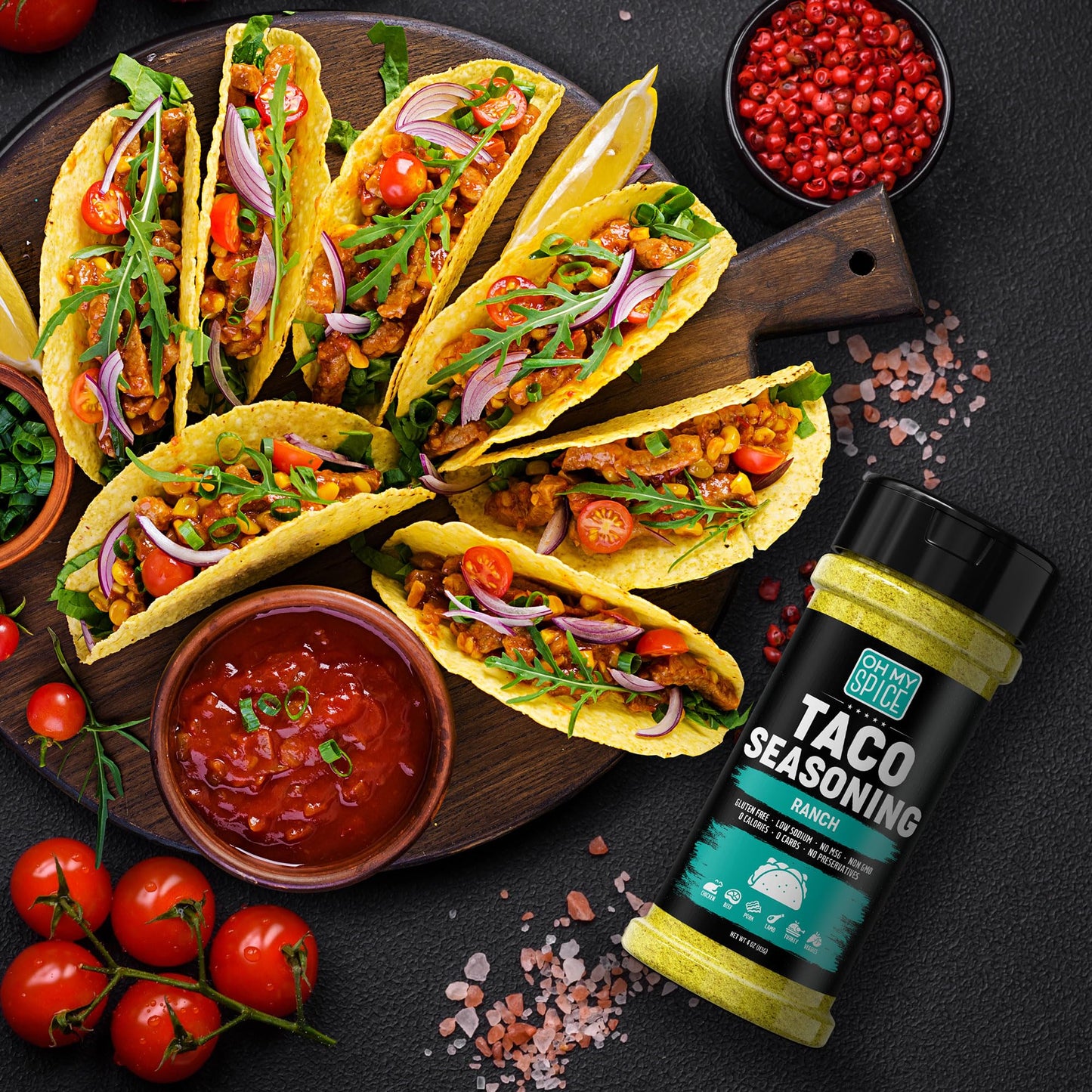 Taco Seasoning Mix Ranch Seasoning Powder - Gluten Free & Low Sodium Mexican Seasonings Blend For Taco Tuesday Night. Ranch Dres