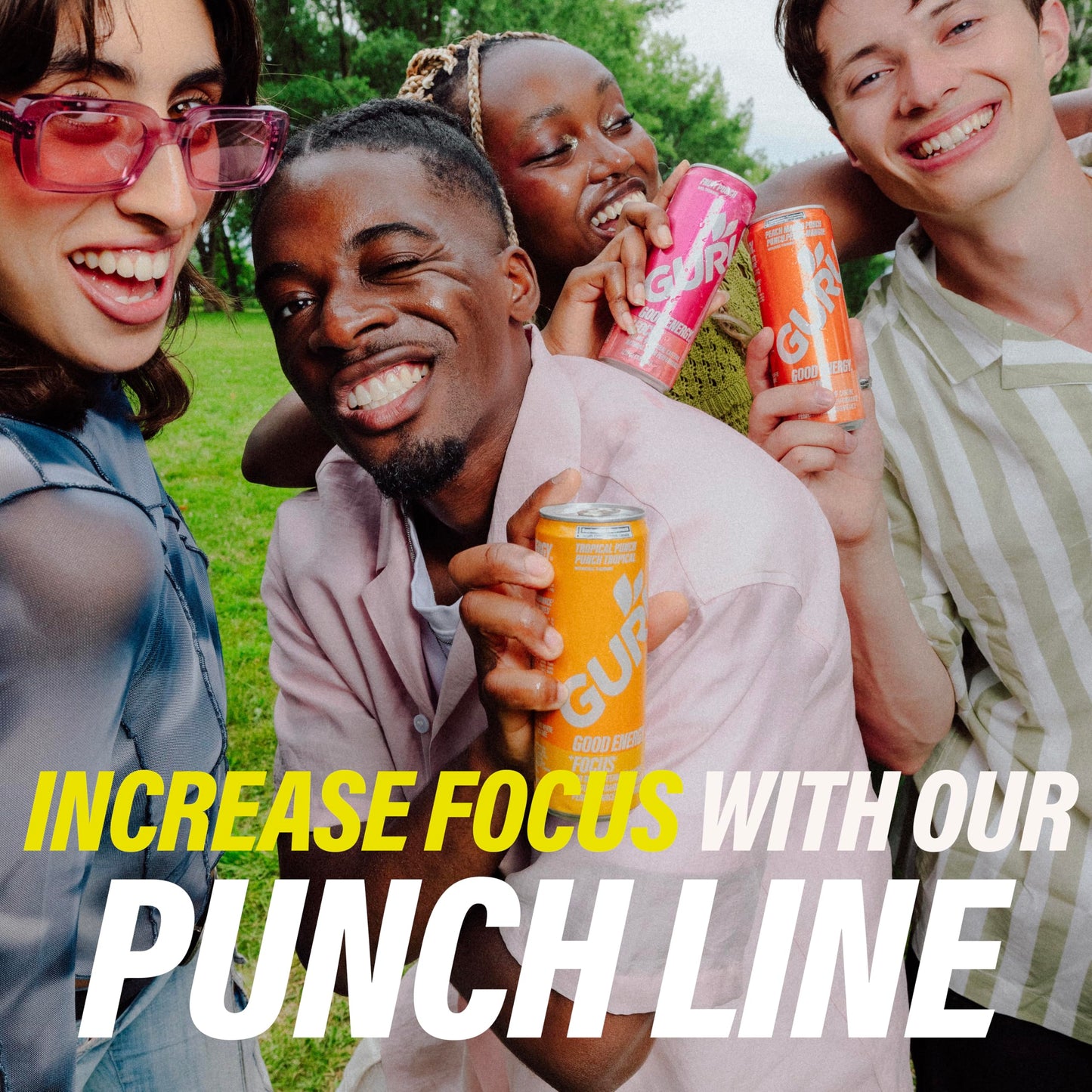 GURU Peach Mango Punch Organic Energy Drinks  Clean Energy Drink with Plant Based Natural Caffeine from Green Tea + Focus with L Theanine  Gluten Free and Vegan  140MG Caffeine  12oz (Pack of 24)