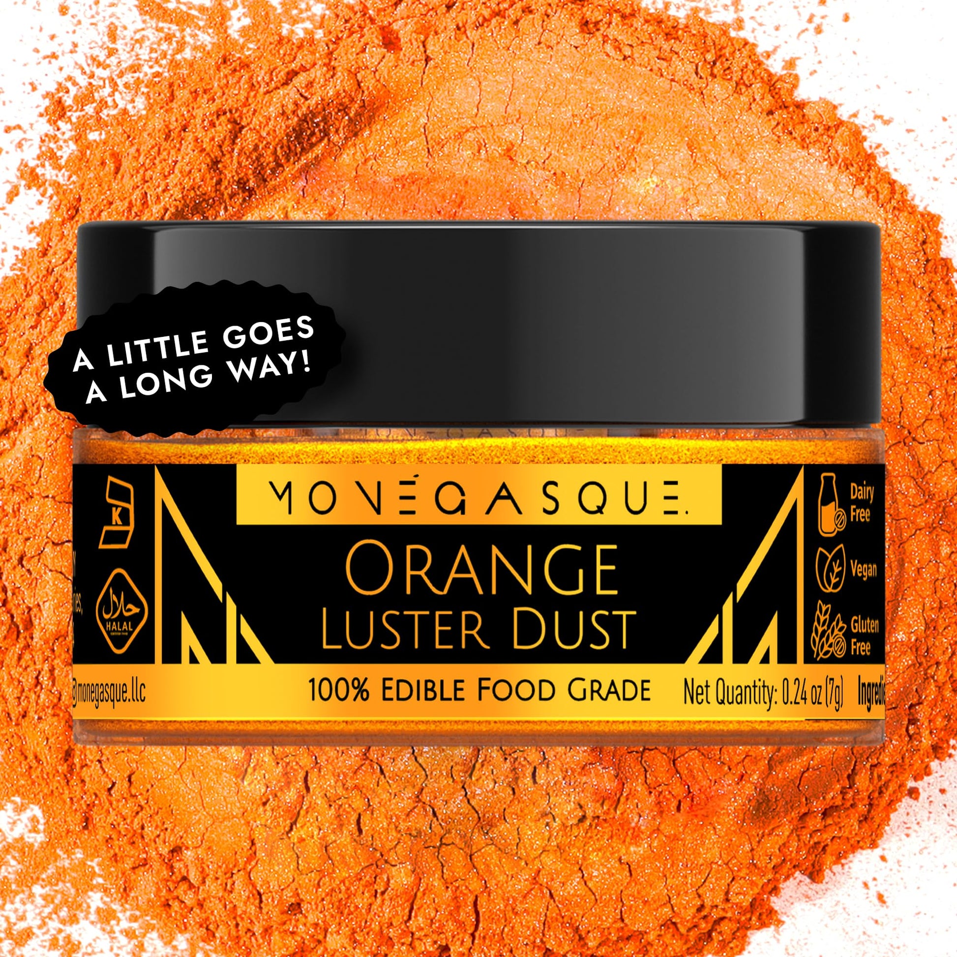 Mon  Gasque Orange Luster Dust Edible Glitter For Cocktails 7G - Vegan Orange Edible Glitter - Halloween Cake Glitter - Edible G