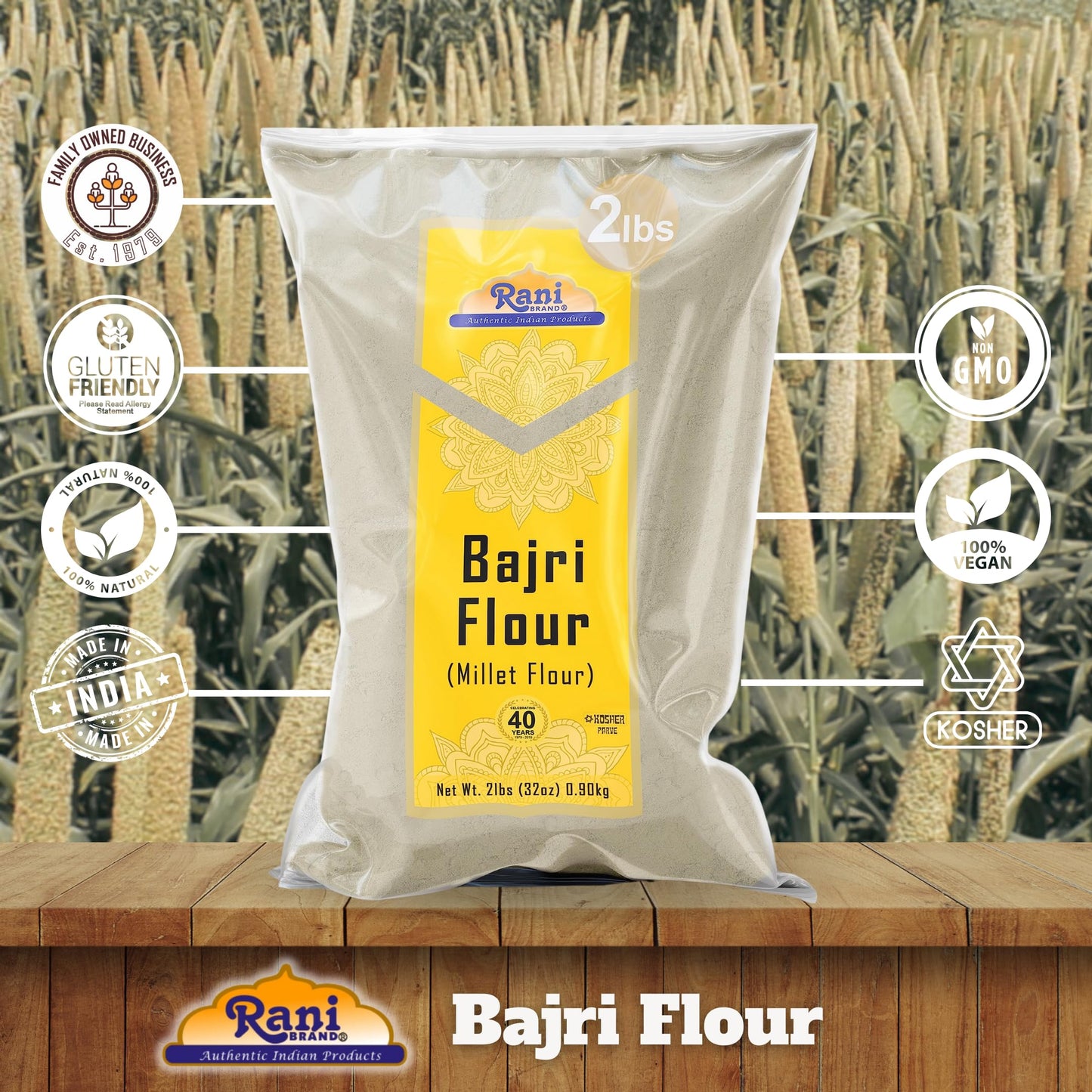 Rani Bajri Flour (Pearl Millet) 32Oz (2Lbs) 908G ~ All Natural | Vegan | Gluten Friendly | Non-Gmo | Kosher | Indian Origin