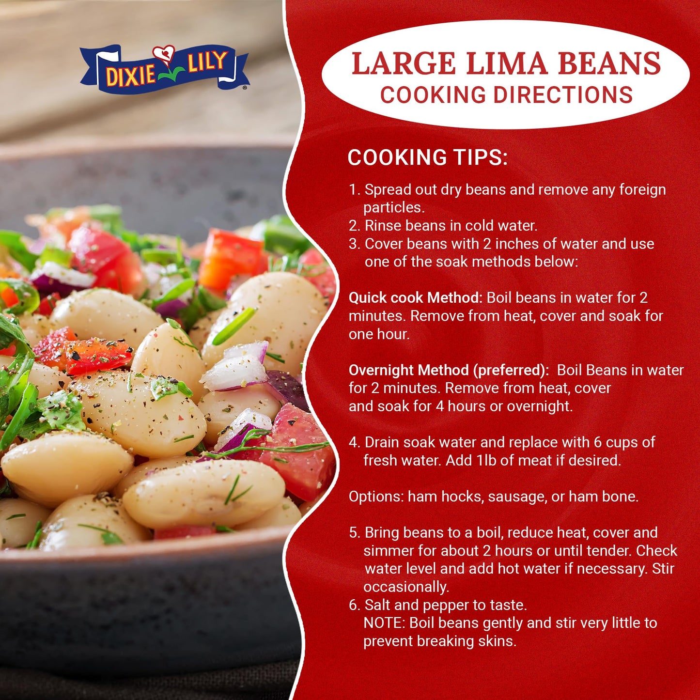 Dixie Lily Large Lima Beans - Dried, Non-GMO, Quick Soak & Slow Cooker - 12oz, 3 Pack