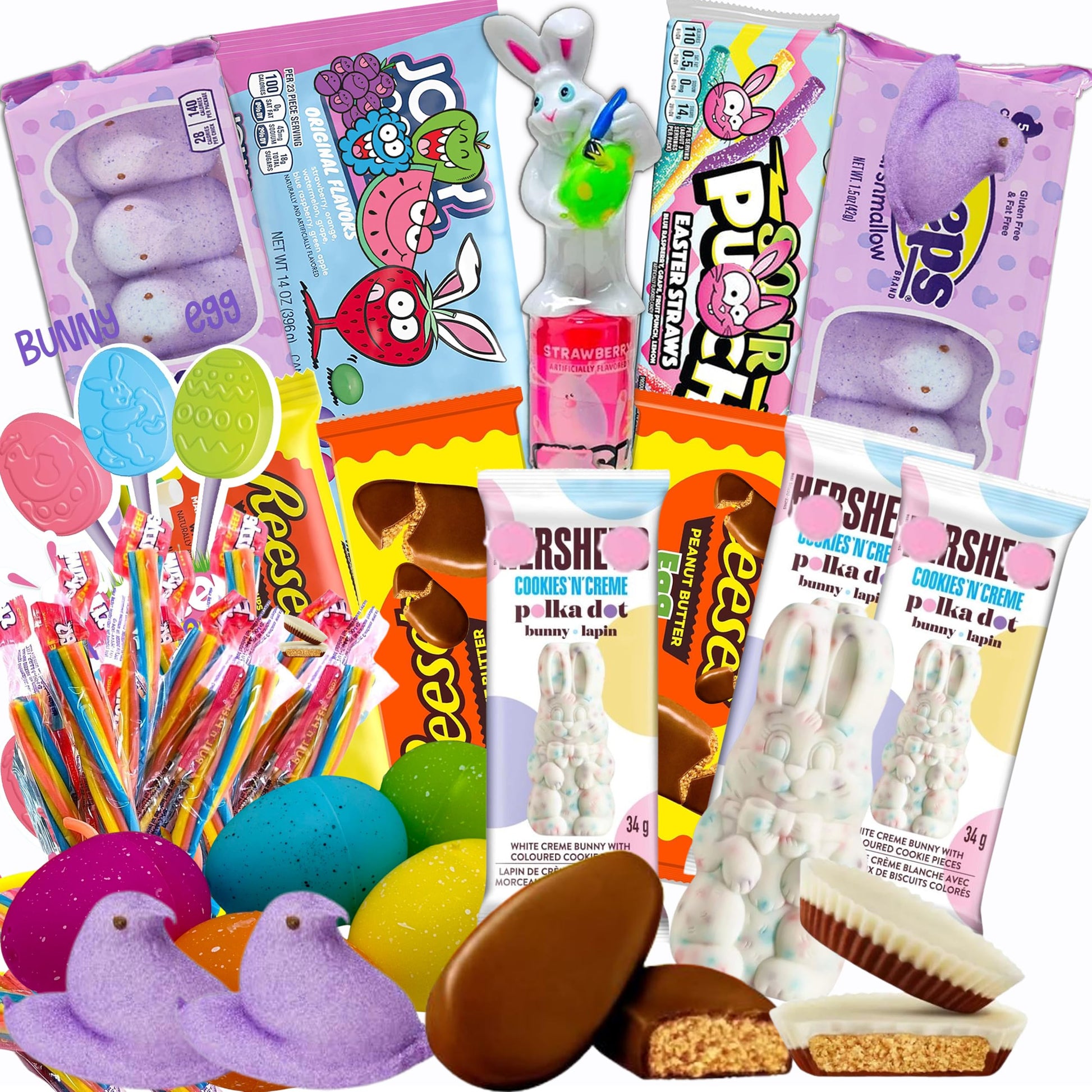 Partypom Filled Easter Baskets for Kids - 35 Count Treats Assortment with Candy Snacks and Chocolate - Easter Gift Food Box