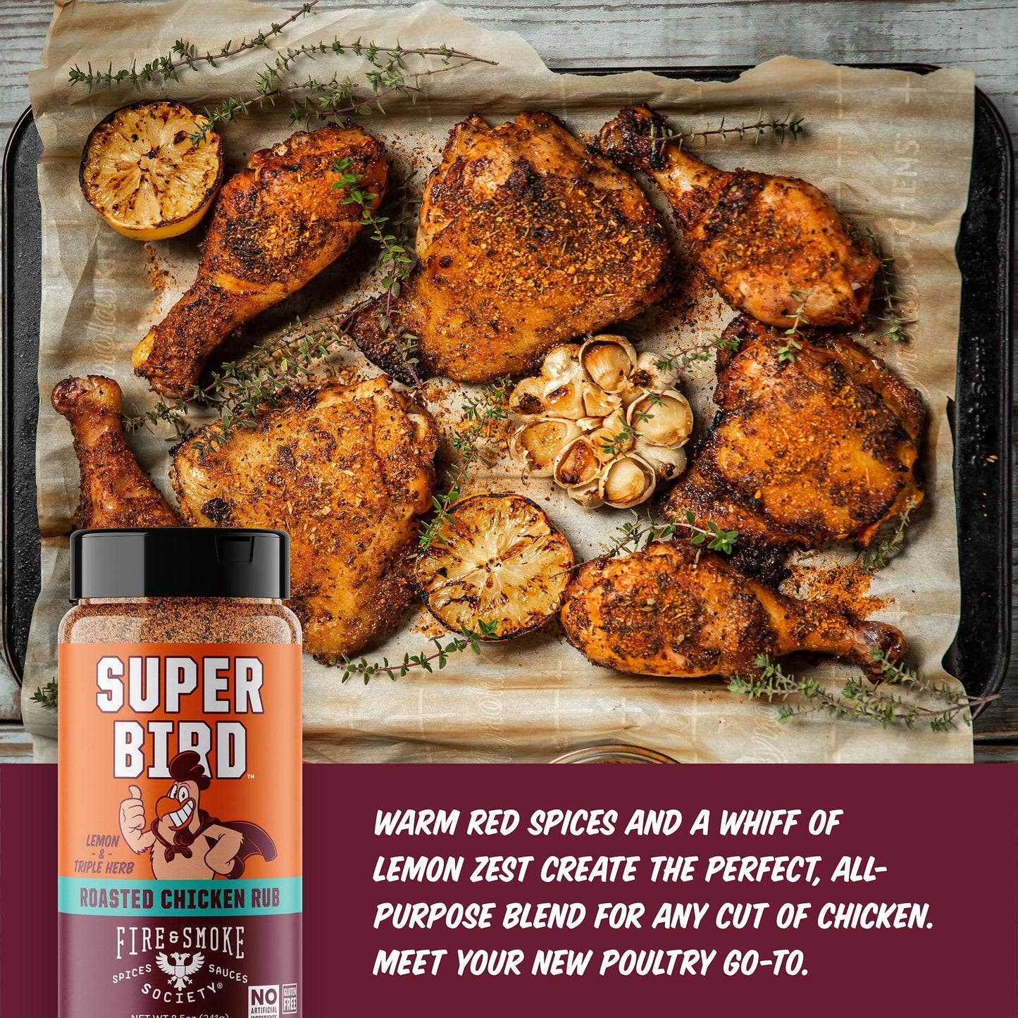 Fire & Smoke Society Super Bird Poultry Seasoning | Bbq Seasoning For Smoky Aroma And Grilling Meat | Poultry, Chicken, Turkey, Dry Bbq Rubs And Spices | Paprika, Coriander, Thyme, Oregano, Lemon | Large (2-Pack)