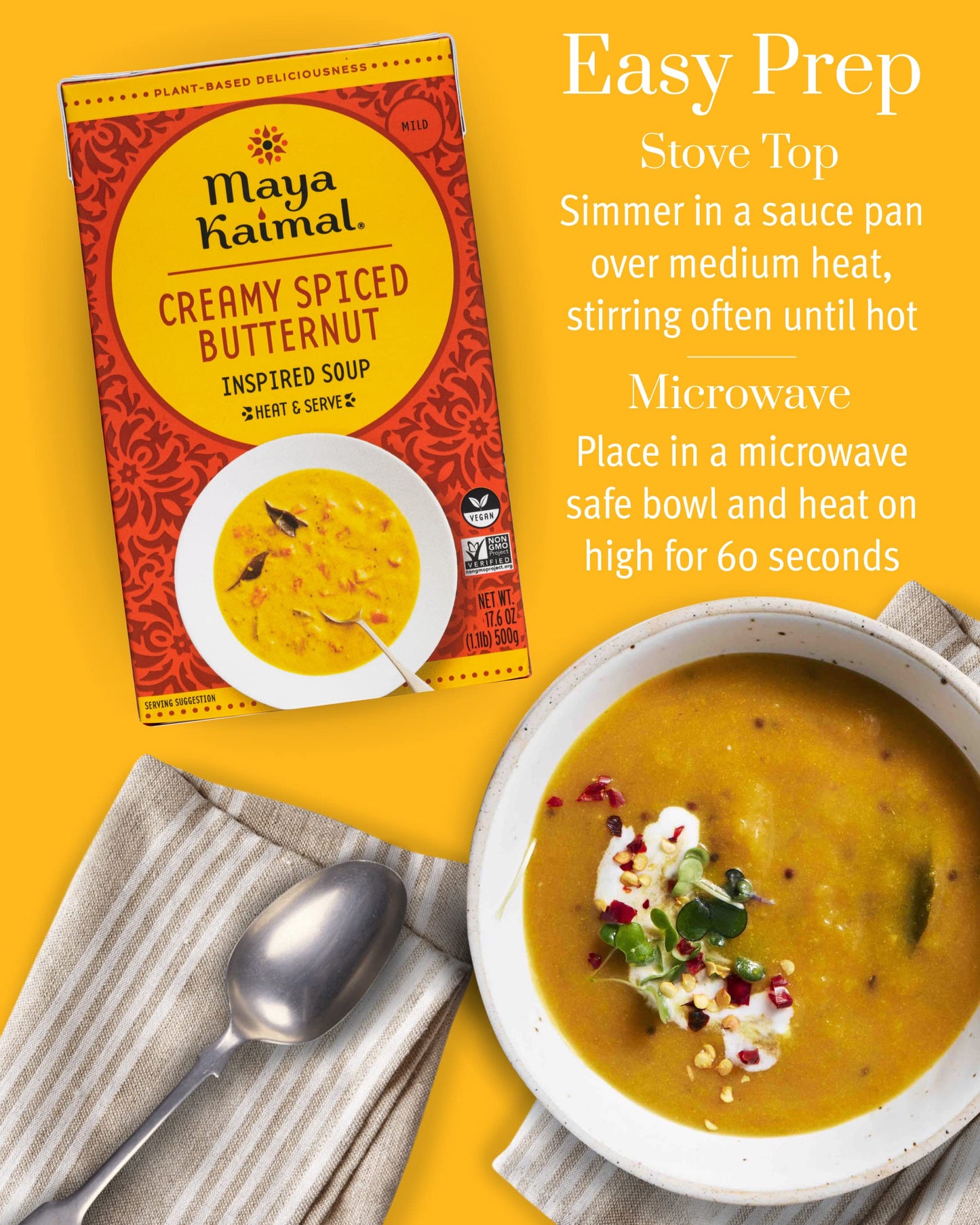 Maya Kaimal Foods Inspired Soup (17.6 Oz, Pack Of 4) - Creamy Spiced Butternut Squash Soup - Heat And Eat Meals - Vegan, Gluten-
