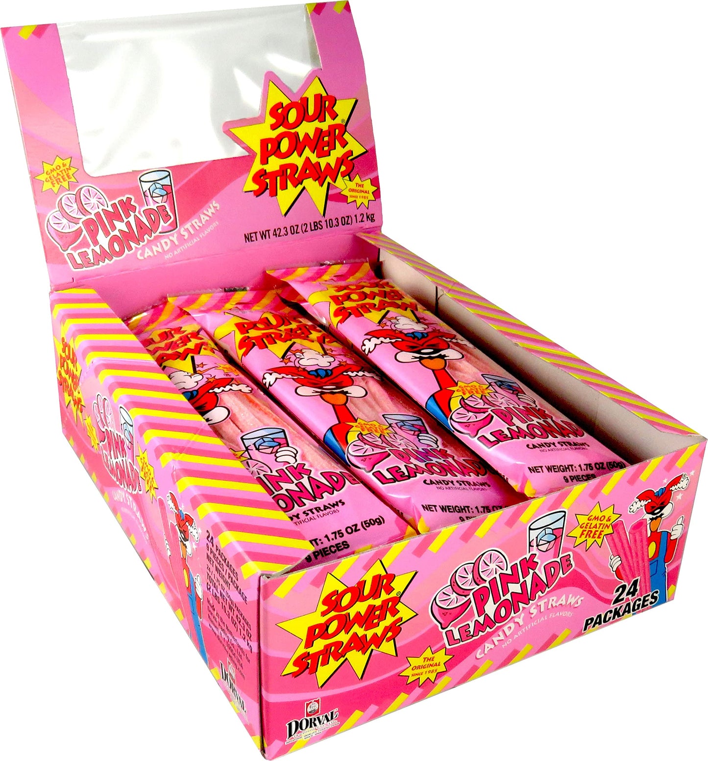 Sour Power Candy Straws, Pink Lemonade Straws, 1.75 Ounce - 24 Count (Pack Of 1)