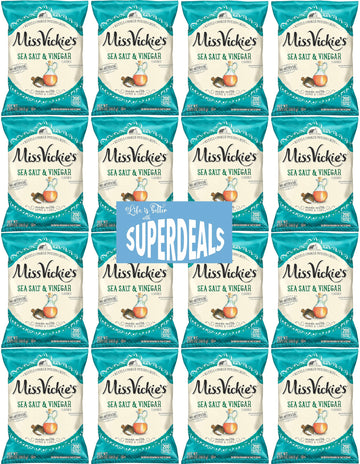 Kettle Cooked Potato Chips By Miss Vickie'S Value Pack Bundled By Superdeals | 1.375 Oz Bag | Sea Salt & Vinegar | Pack Of 16 Wi
