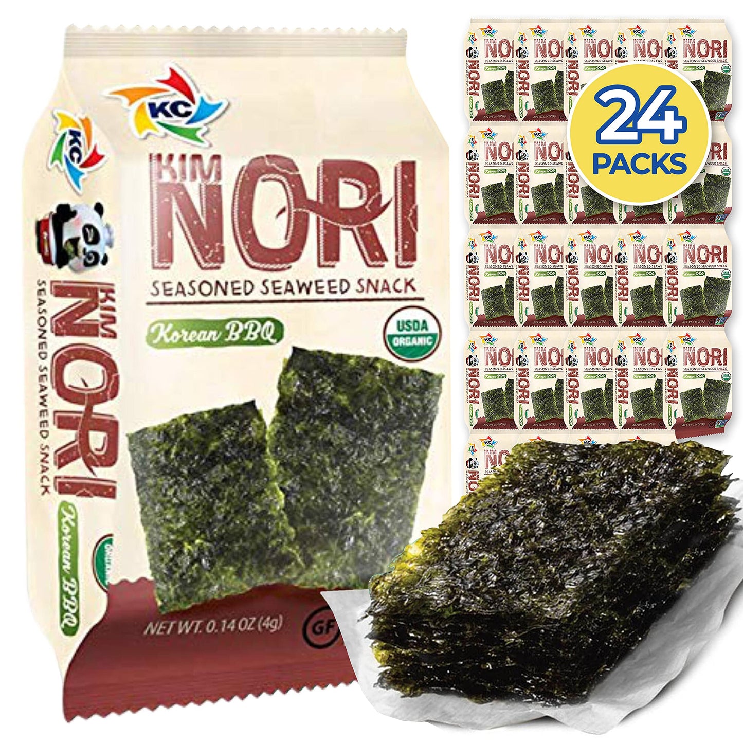 Kimnori Seasoned Seaweed Snacks Sheets - Organic Korean Bbq Flavor 24 Individual Packs Roasted Crispy Premium 100% Natural Laver