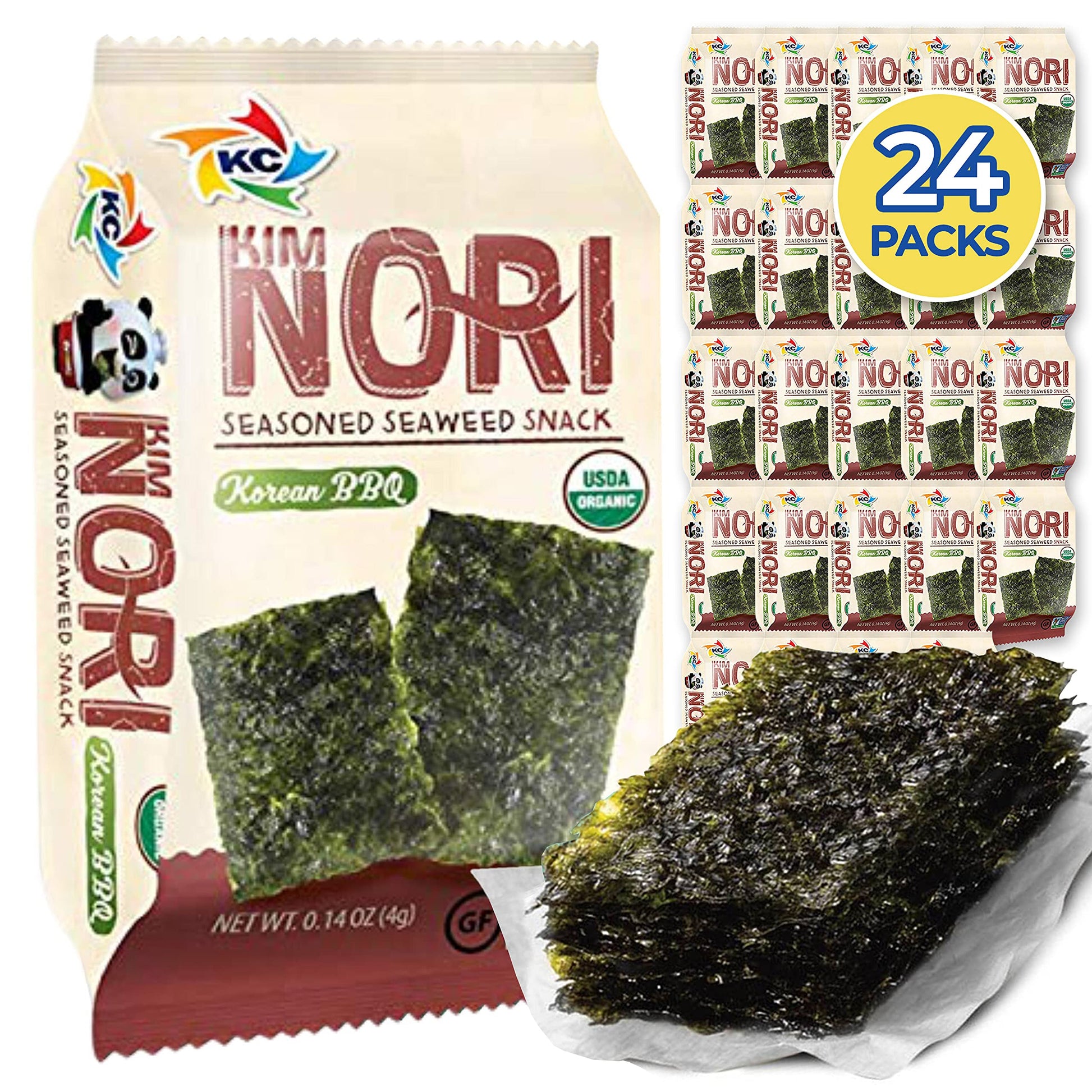 Kimnori Seasoned Seaweed Snacks Sheets - Organic Korean Bbq Flavor 24 Individual Packs Roasted Crispy Premium 100% Natural Laver