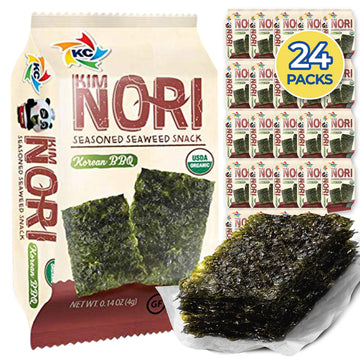 Kimnori Seasoned Seaweed Snacks Sheets - Organic Korean Bbq Flavor 24 Individual Packs Roasted Crispy Premium 100% Natural Laver