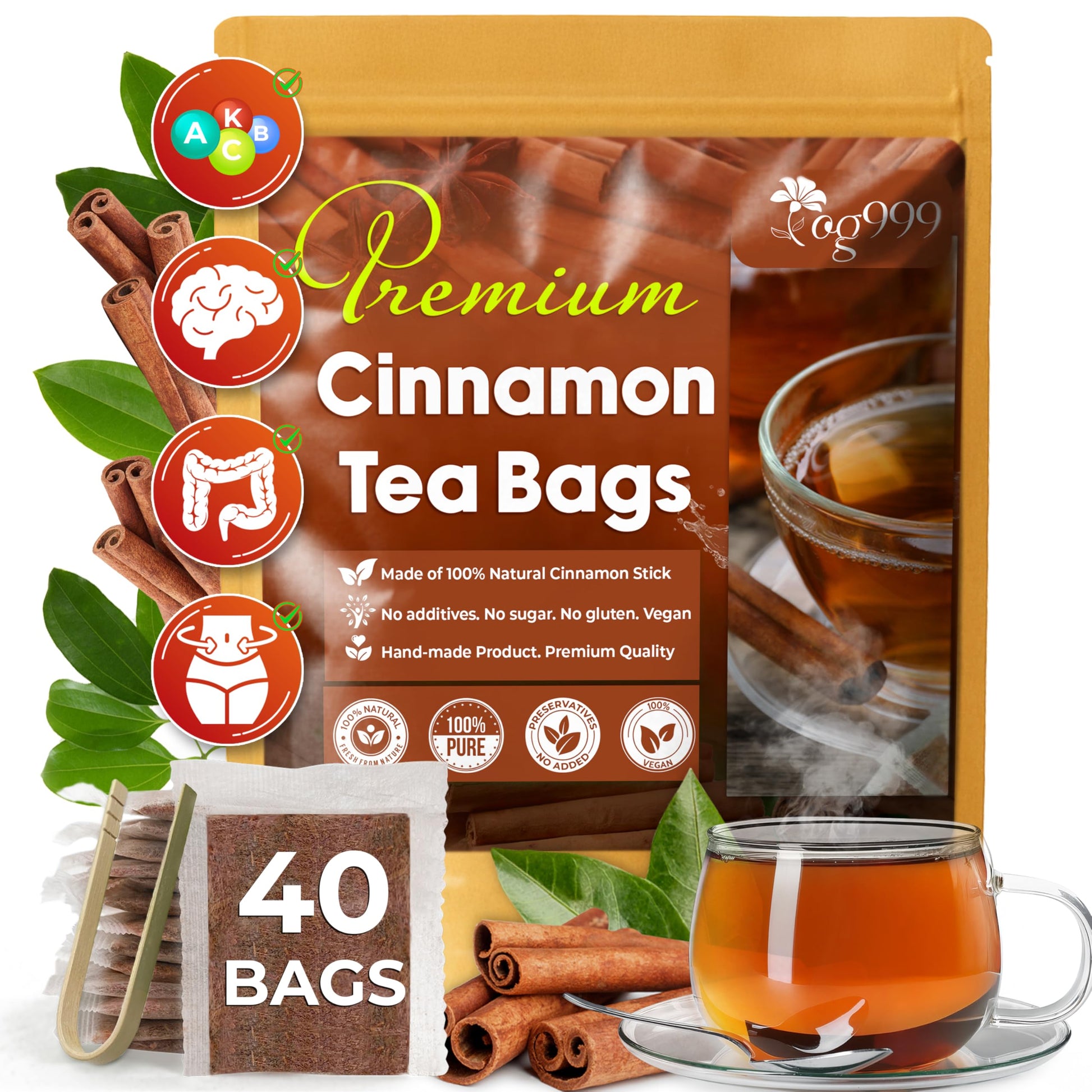 TOG999 Premium Herbal Tea - 100% Natural Cinnamon Tea, 40 Bags