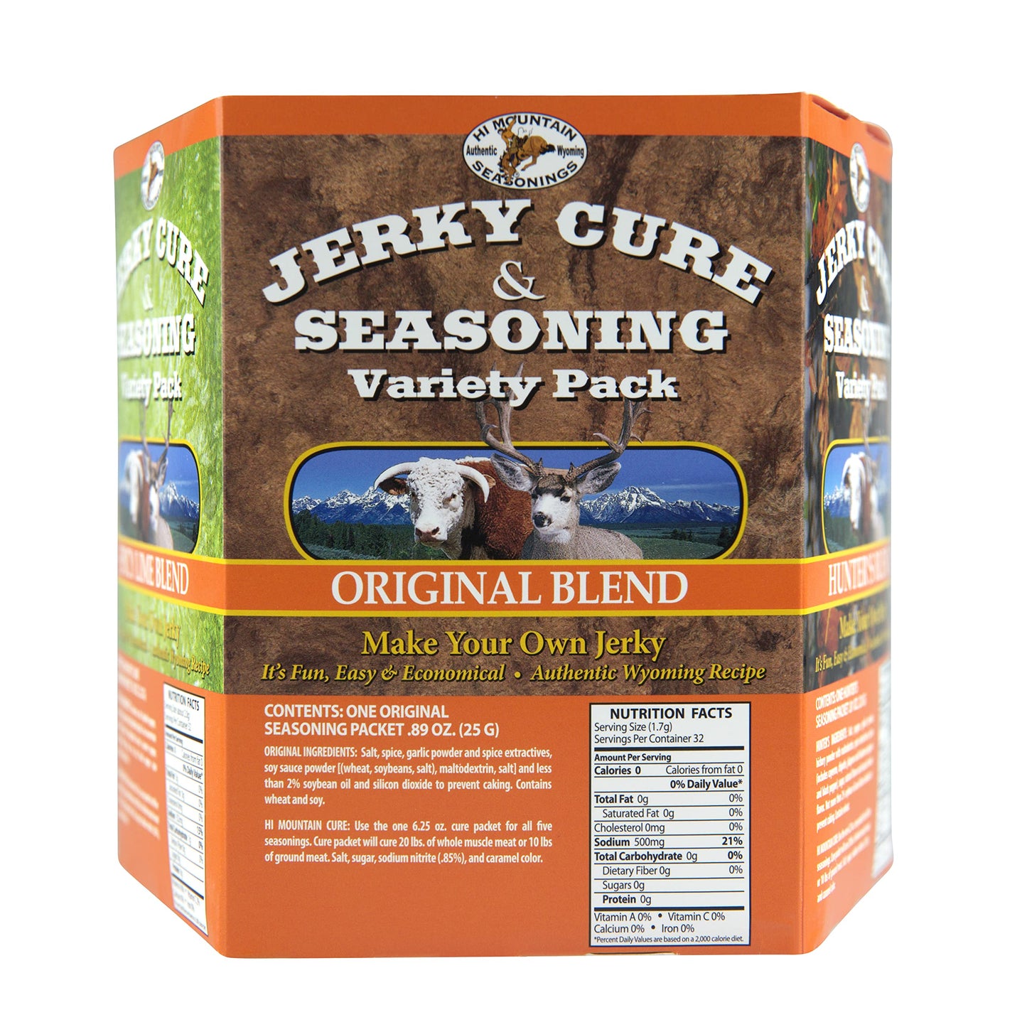 Hi Mountain Jerky Seasoning and Cure Kit Variety Pack #3, 4 Ounce, Flavors: Original, Hunters Blend, spirit-inspired flavor BBQ, Jalapeno, Spicy Lime