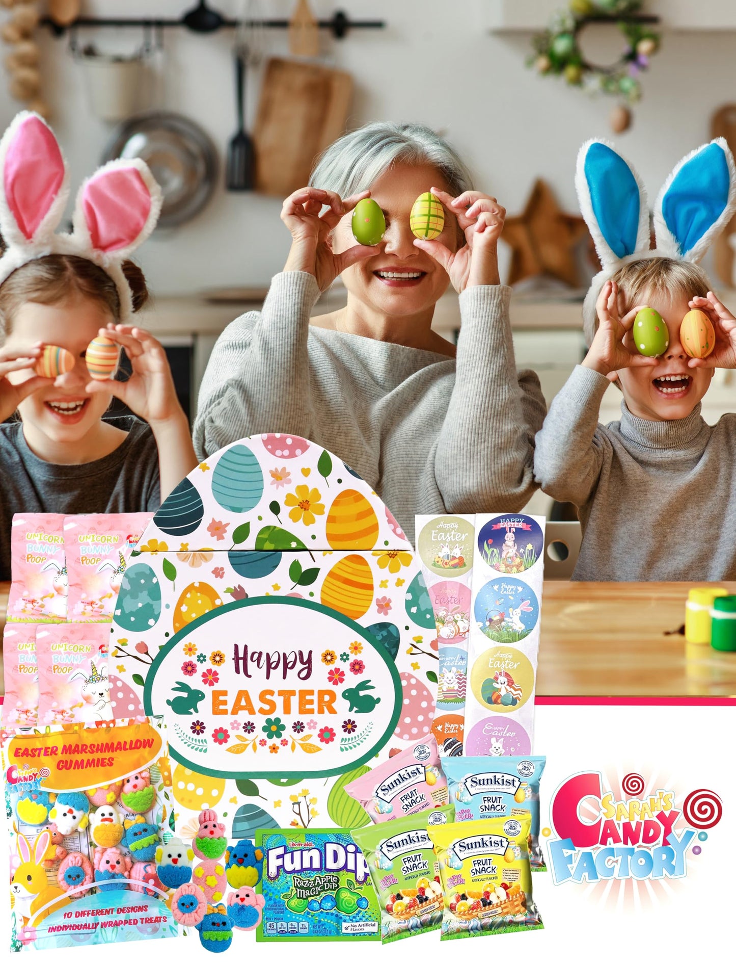 Easter Snack Egg Shape Box (28 Count) Filled With Candy, Marshmallow Gummies, Treats, Great Package For Family, Friends, Kids, B