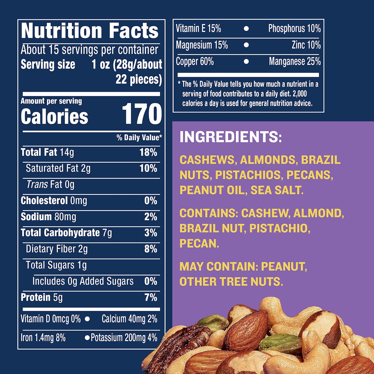 PLANTERS Deluxe Salted Mixed Nuts, Plant-Based Protein, 15.25 oz Canister
