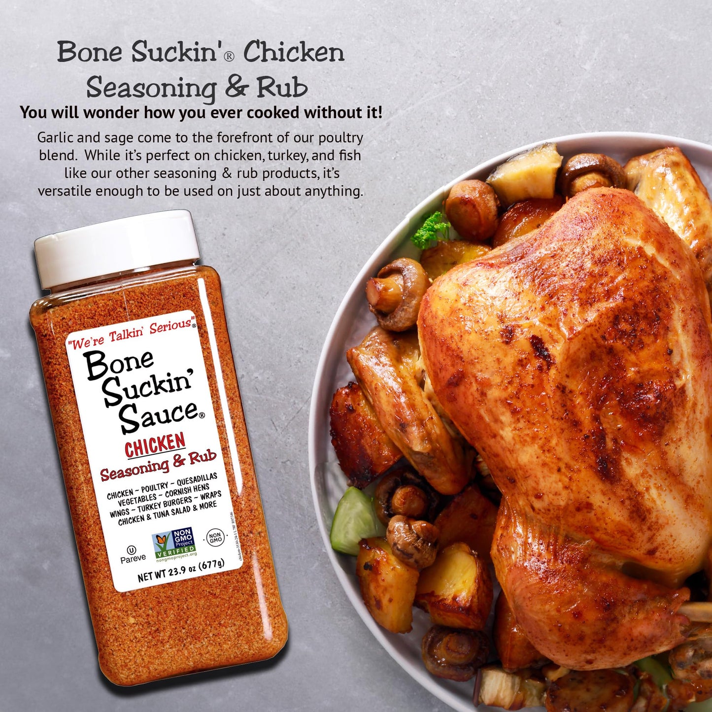 Bone Suckin' Sauce Bulk Chicken Seasoning & Rub - Brown Sugar, Garlic, Onion, Spices - Non-Gmo, Gluten-Free, Fat-Free, Kosher, P