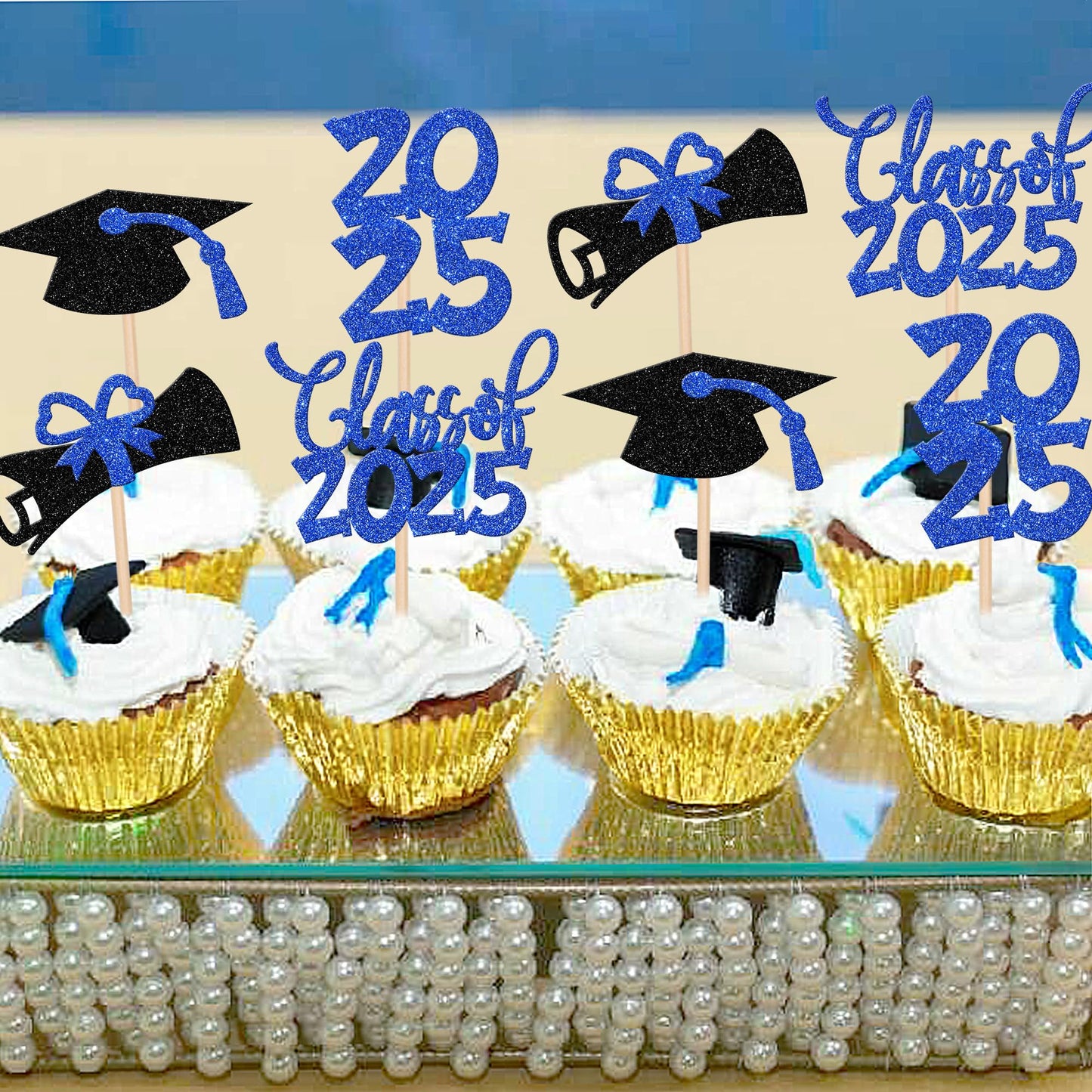 24 Pcs 2025 Graduation Theme Cupcake Toppers Glitter Class Of 2025 Diploma Congrats 2025 Graduation Cap Cupcake Picks For 2025 G