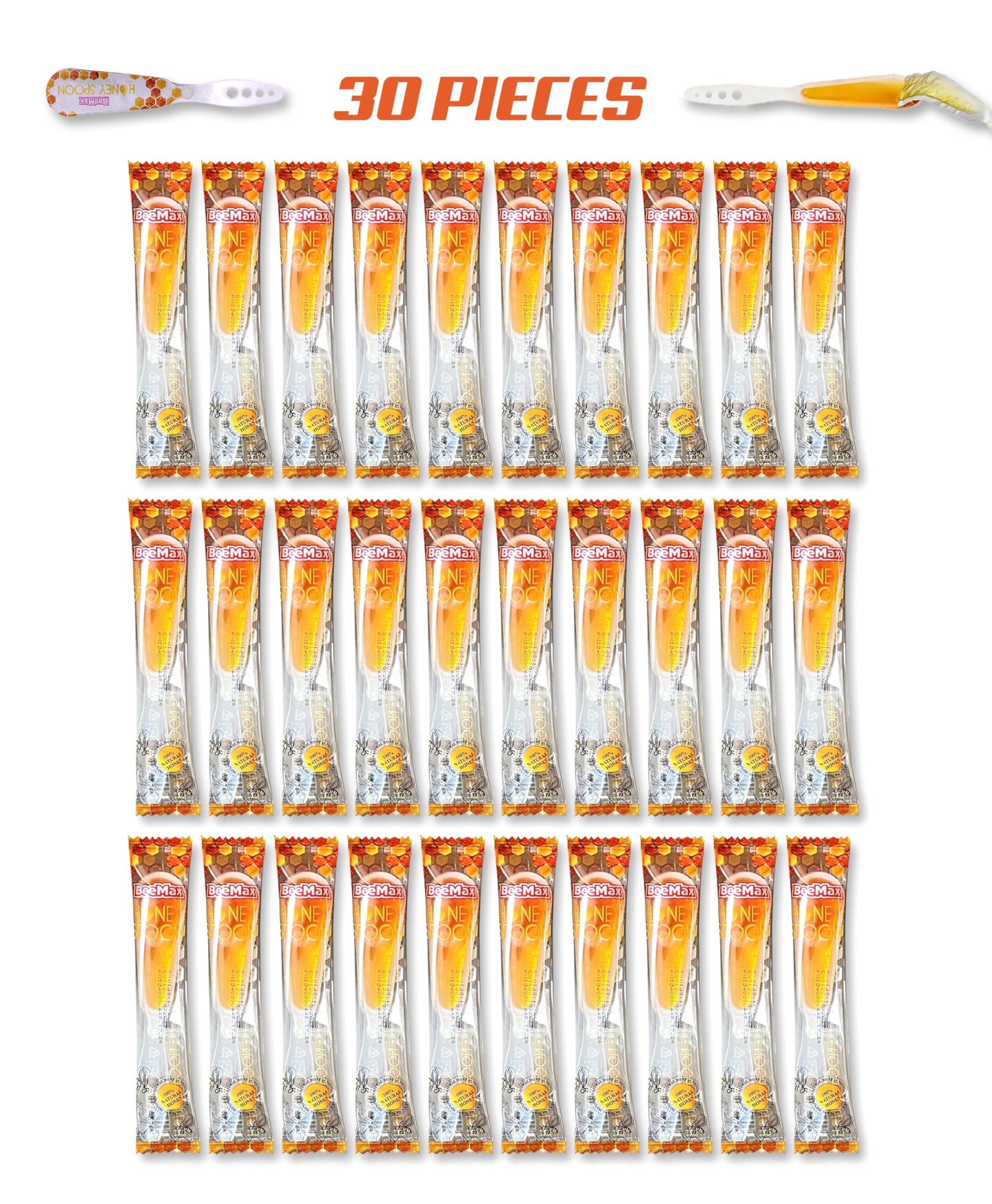 Beemax Raw Honey Filled In A Spoon 30 Pcs Individually Wrapped Wildflower Turkish Honey No Sugar Or Artificial Flavour