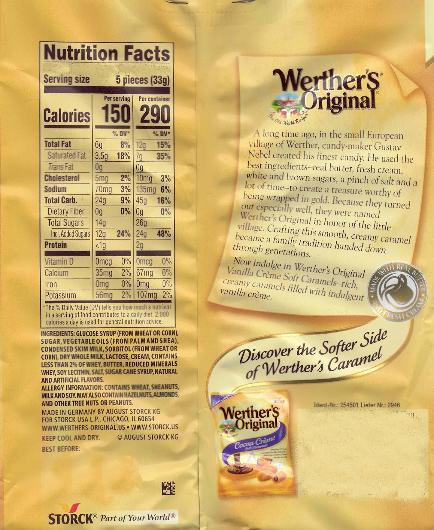 Aromatik Werthers Original Hard Candy, Vanilla Crème, 1 lb Resealable Pouch