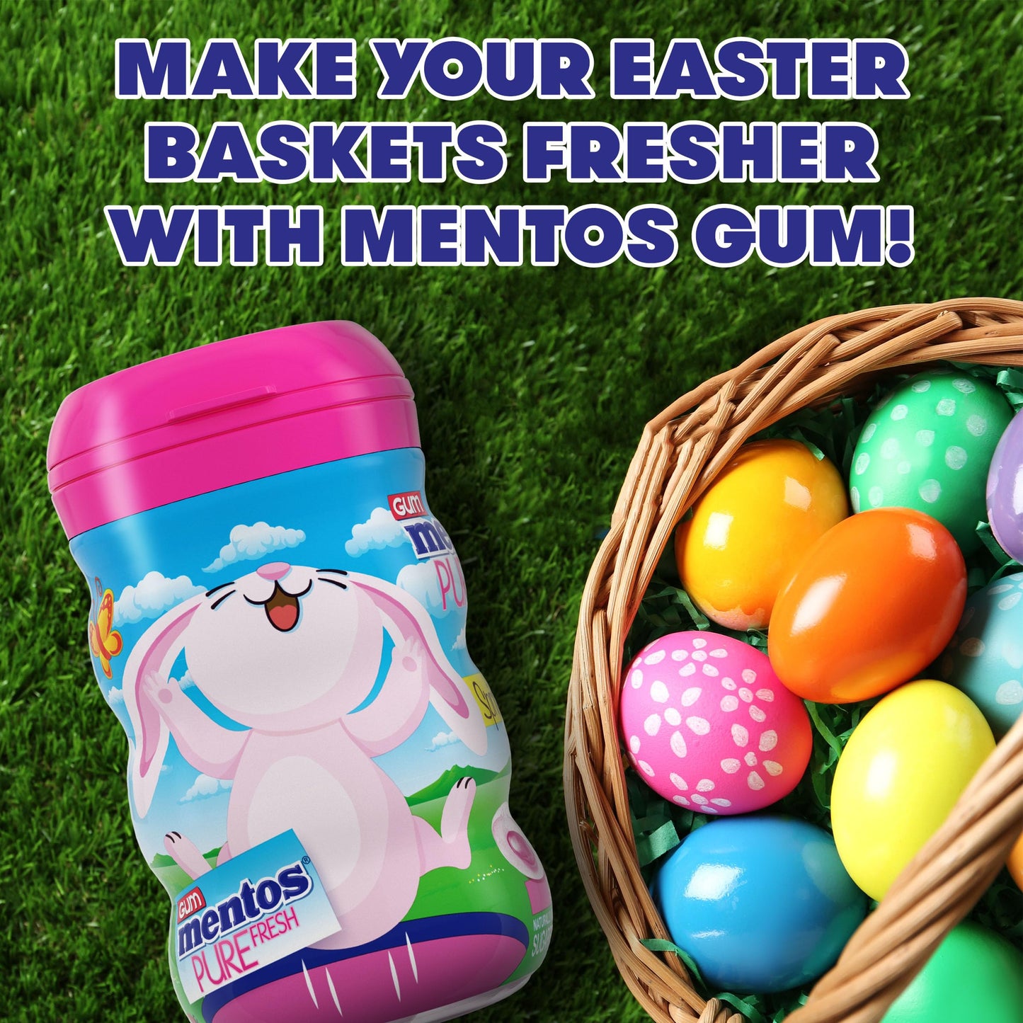 Mentos Pure Fresh Spring Edition Sugar-Free Chewing Gum With Xylitol, Bubble Fresh Flavor, Easter, Bunny Bottle, 50 Piece Bottle