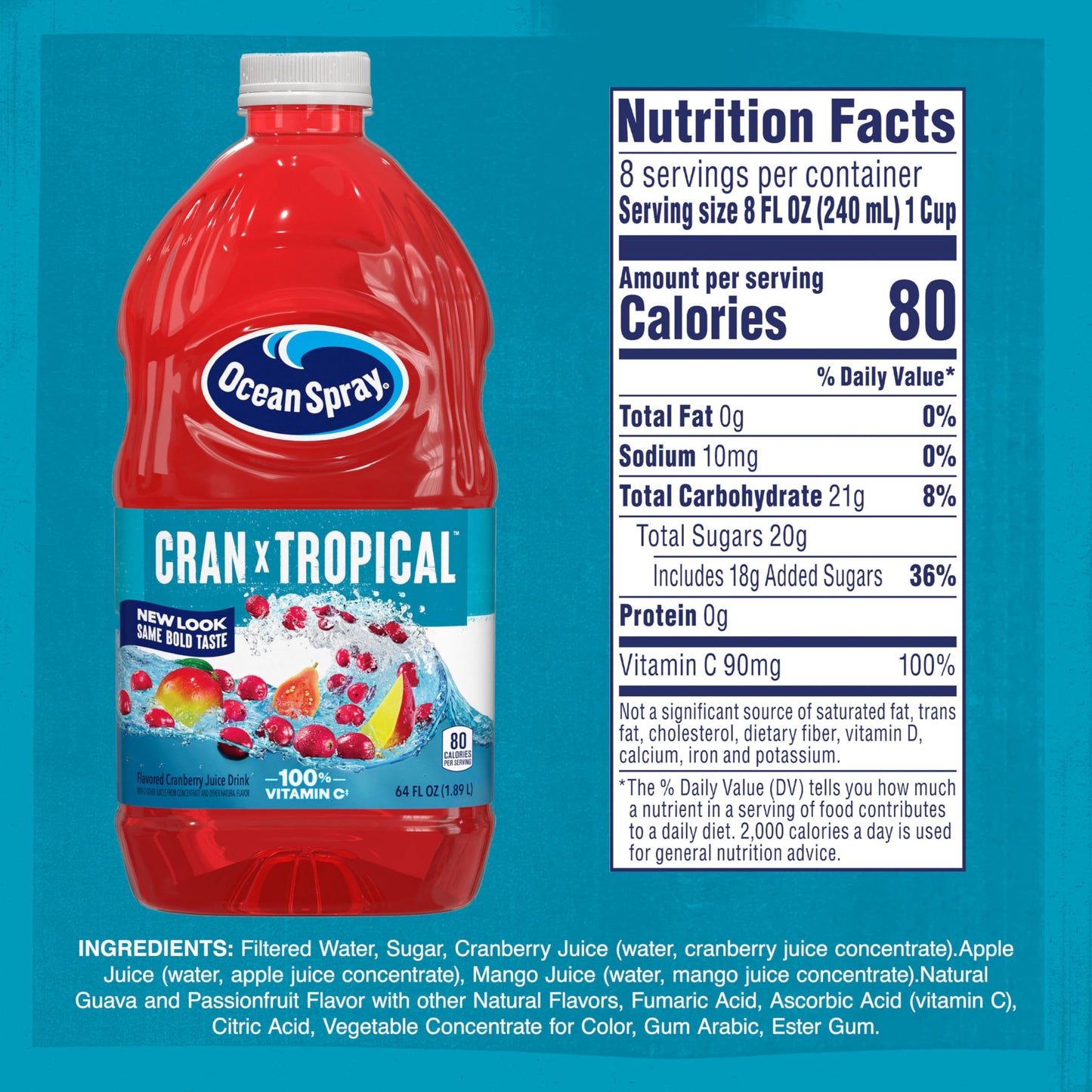 Ocean Spray Cran-Tropical Cranberry Juice Drink, 64 Fl Oz Bottle, Pack of 1