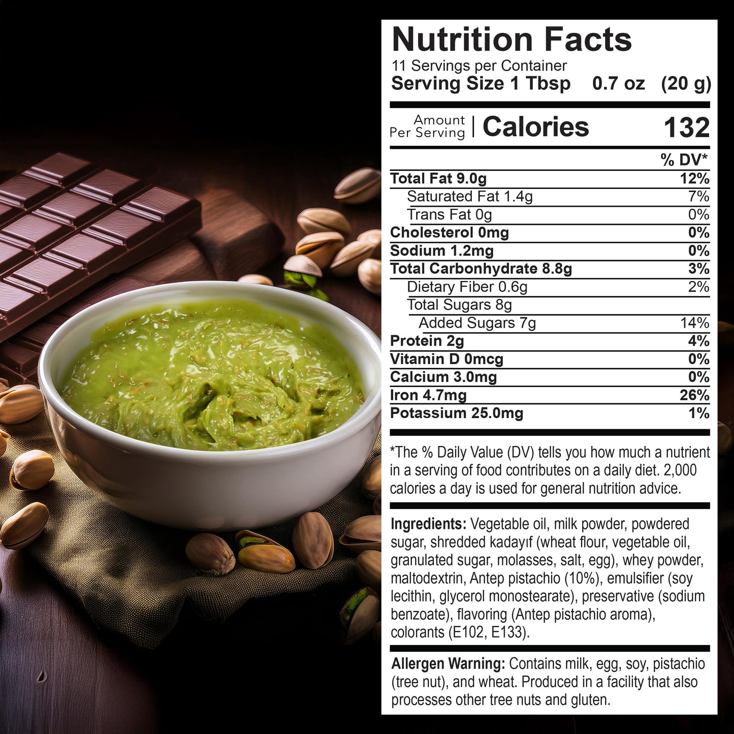 Eastanbul Dubai Chocolate Bar Mixture, 8Oz, Dubai Chocolate Bar Pistachio Filling, Crispy Enhanced Kataifi And Pistachio Cream, Single Ingredient To Make Viral Candy, No Palm Oil