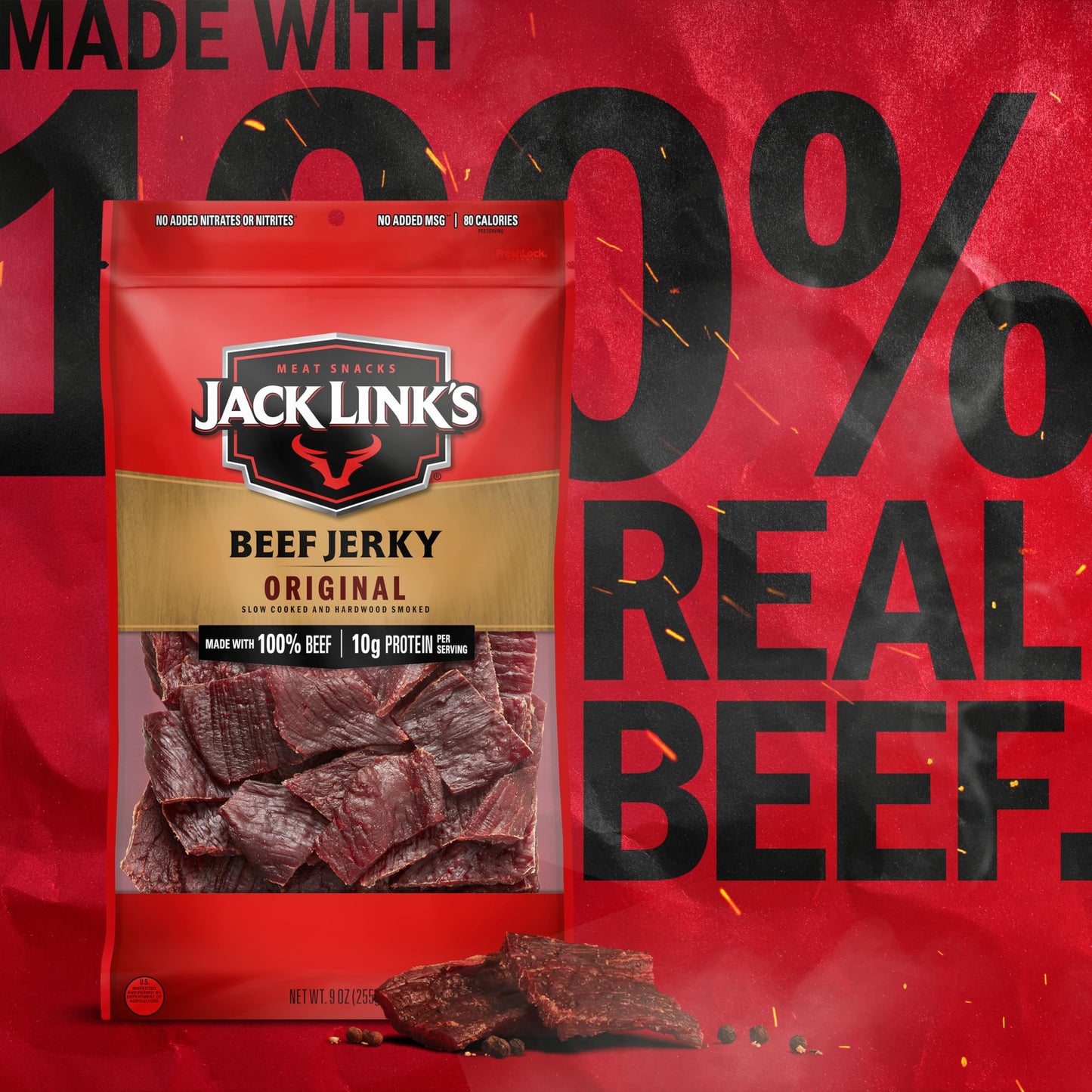 Jack Links Beef Jerky Original - 9 Oz (Pack of 2) - Flavorful Protein Snacks with 10g Protein per Serving