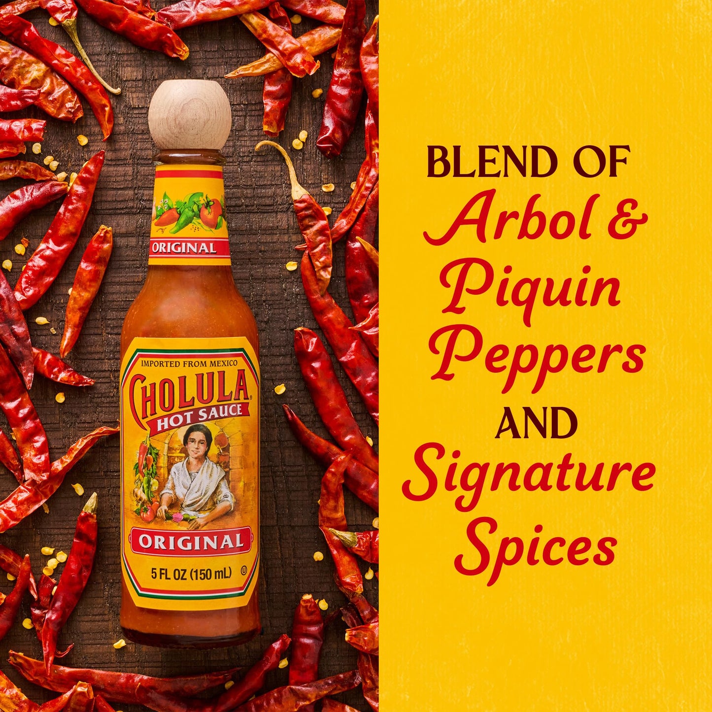 Cholula Hot Sauce, Original, Product of Mexico, Blend of Arbol & Piquin Peppers with Spices for Eggs, Rice, Tacos, Huevos Ranche