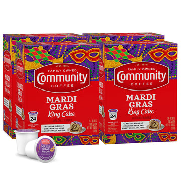 Community Coffee Mardi Gras King Cake Flavored Coffee Pods, Medium Roast, 96 Count, Compatible with Keurig 2.0, 24 Count (Pack of 4)
